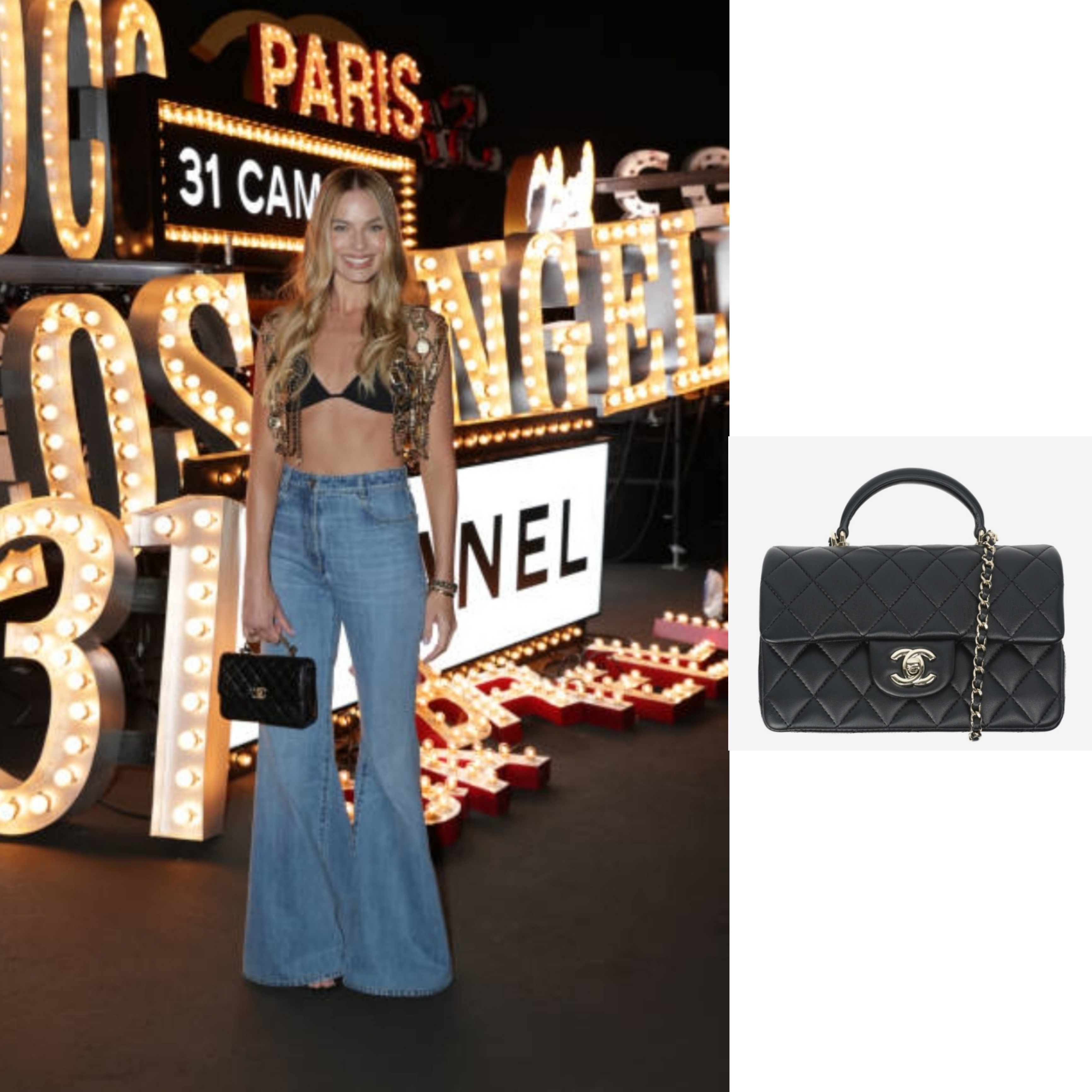 Chanel Mini Flap Bag with Top Handle Lambskin & Gold Black 착용 스타일