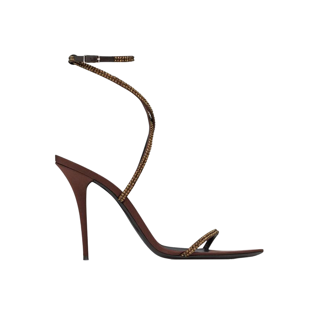 생로랑 아바 샌들 크레페 사틴 라인스톤 다크 초콜렛 앤 크리스탈(Saint Laurent Ava Sandals in Crepe Satin with Rhinestones Dark Chocolate and Crystal) - 1