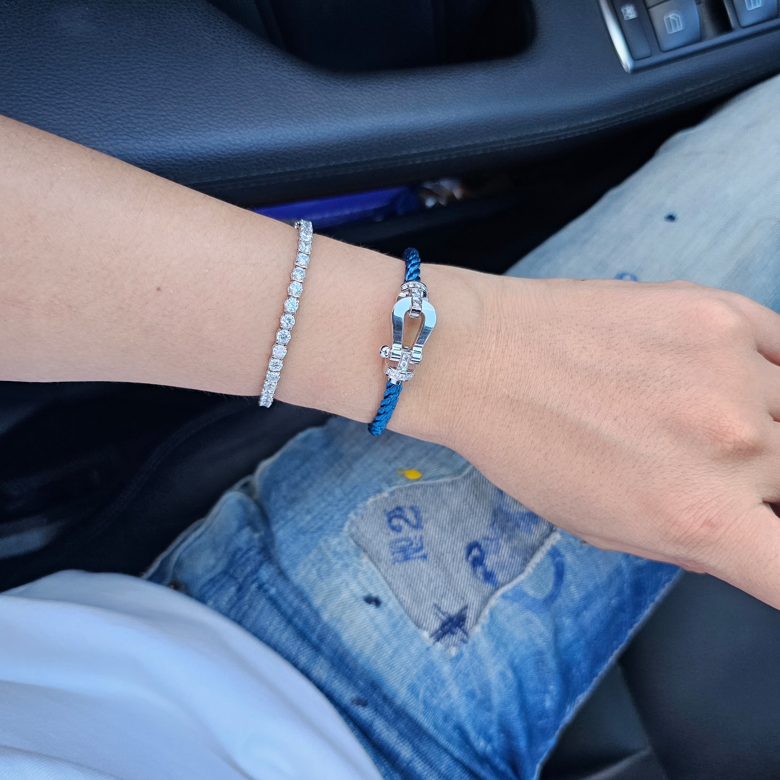 Fred Force 10 Steel Cable Bracelet Large 18K White Gold 착용 스타일