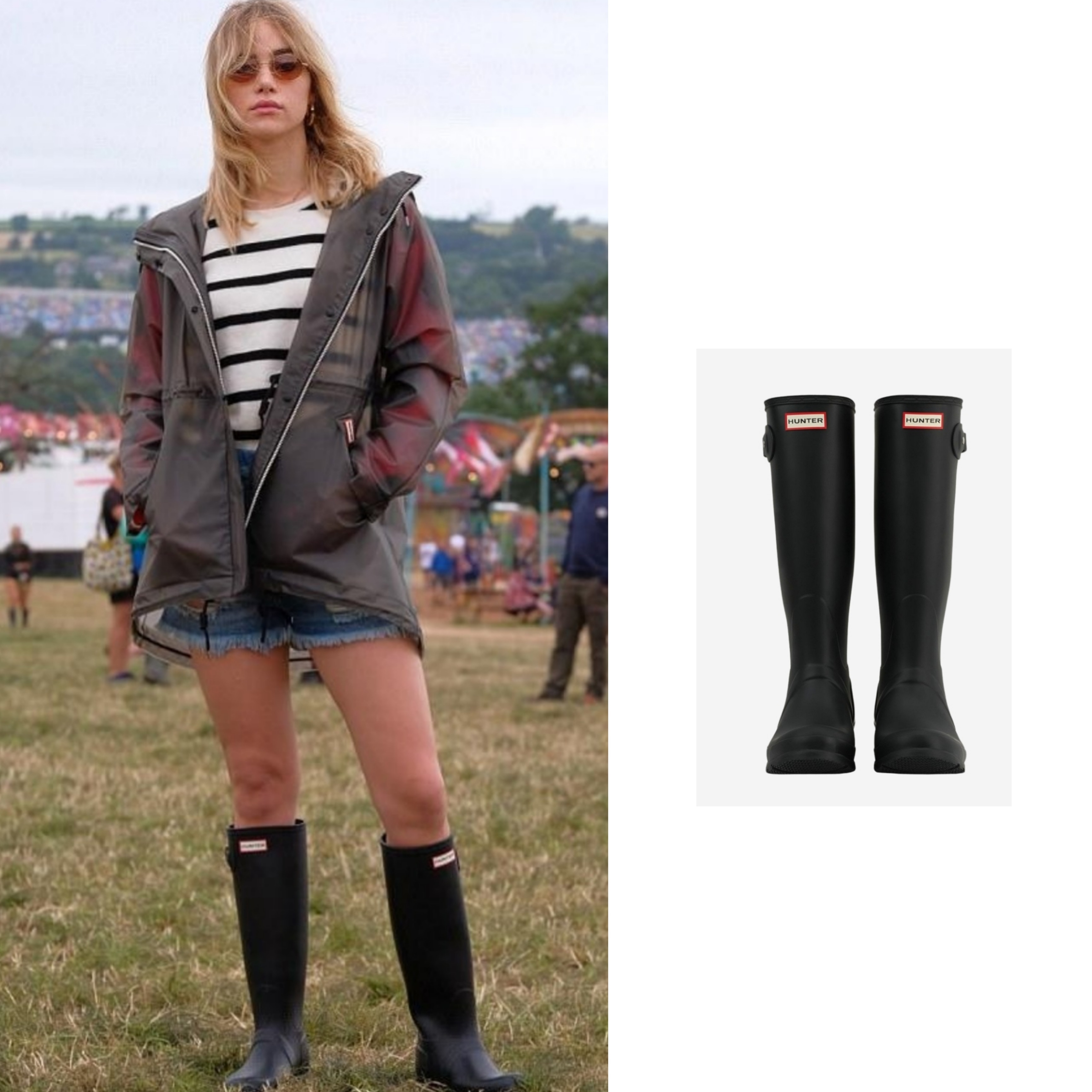 (W) Hunter Original Tall Rain Boots Black, (W) Hunter Play Tall Wellington Rain Boots Black 착용 스타일 - 1