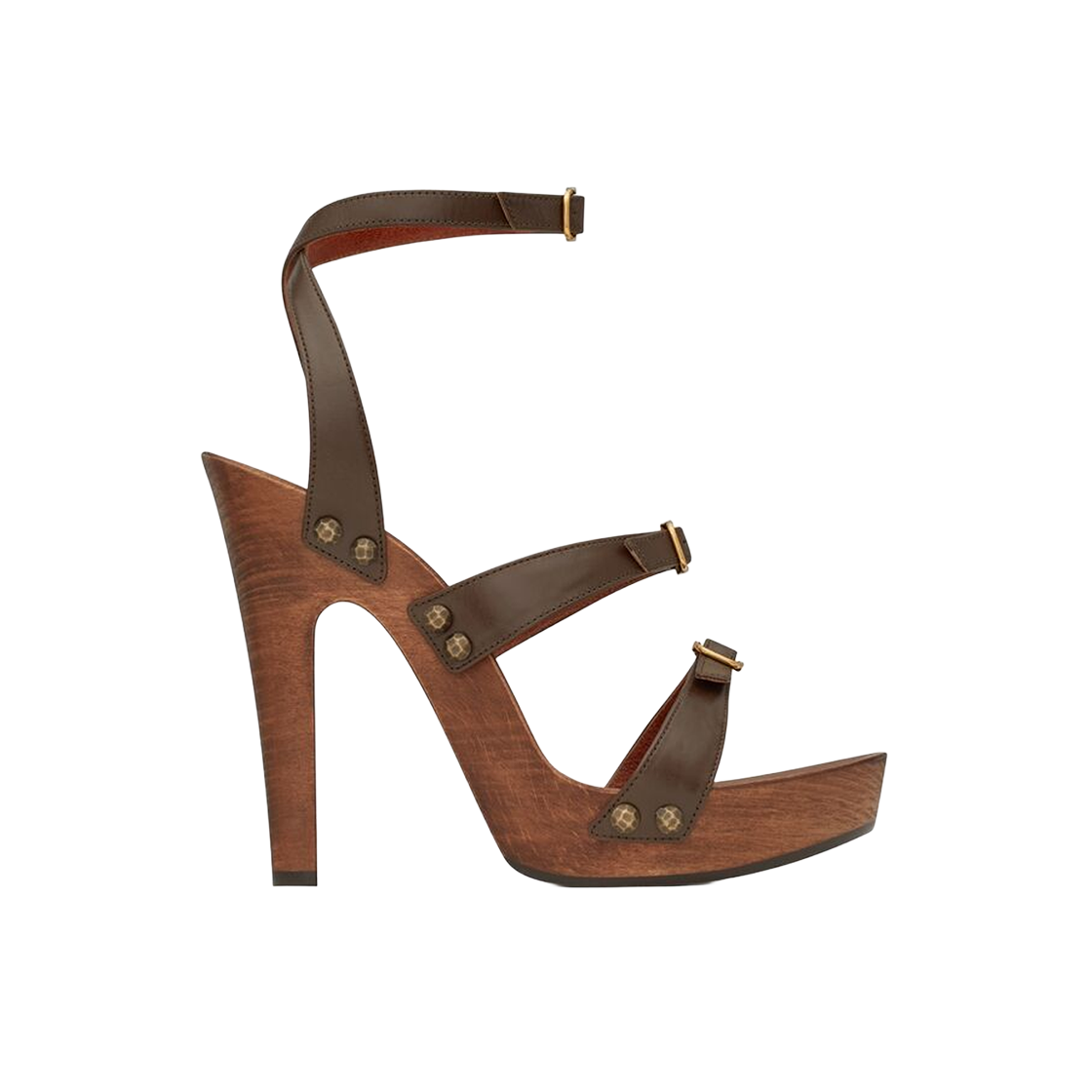 (W) 생로랑 존 플랫폼 샌들 스무스 레더 앤 우드 커피((W) Saint Laurent Joan Platform Sandals in Smooth Leather and Wood Coffee) - 1
