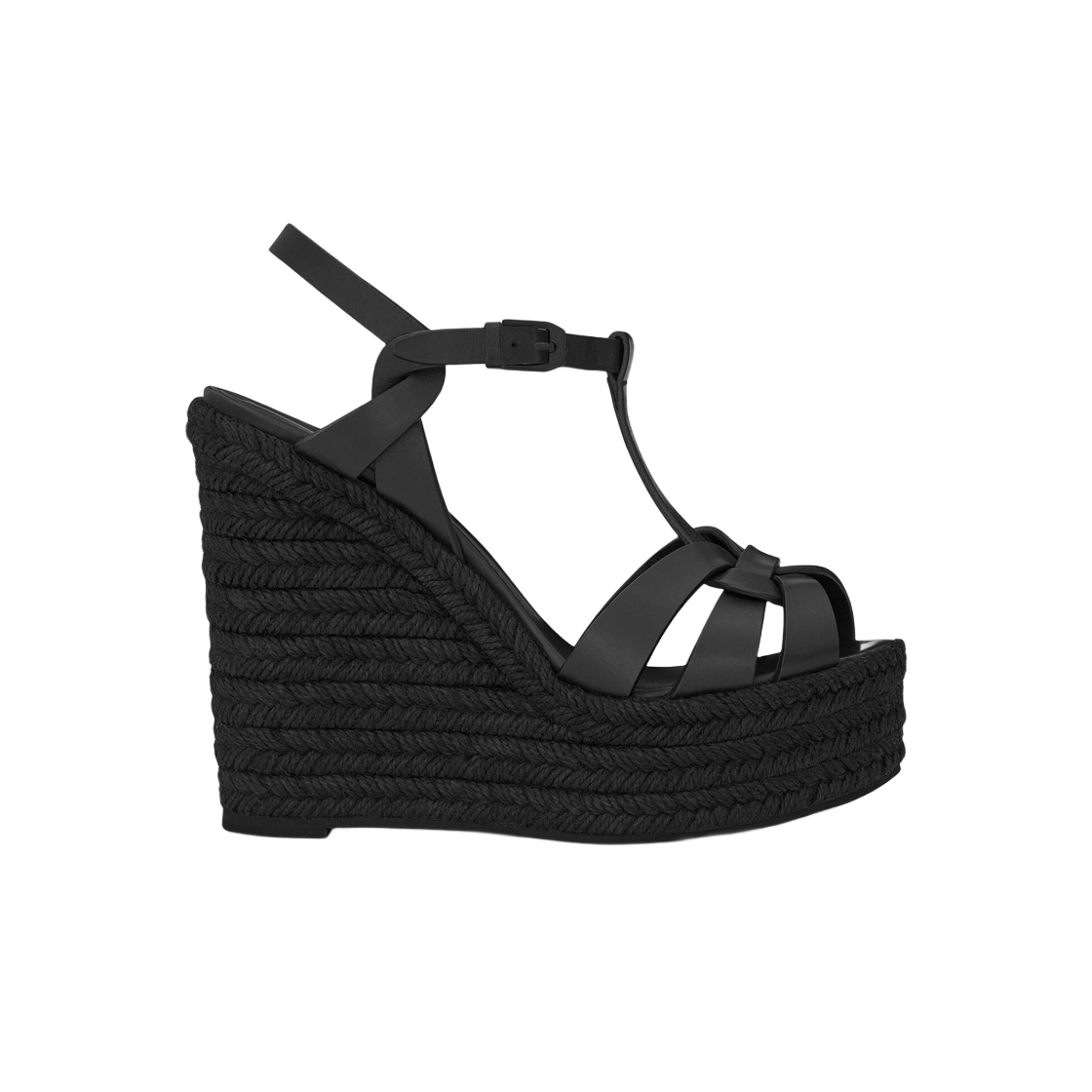 (W) 생로랑 트리뷰트 에스파드리유 웻지 스무스 레더 블랙((W) Saint Laurent Tribute Espadrilles Wedge in Smooth Leather Black) - 1