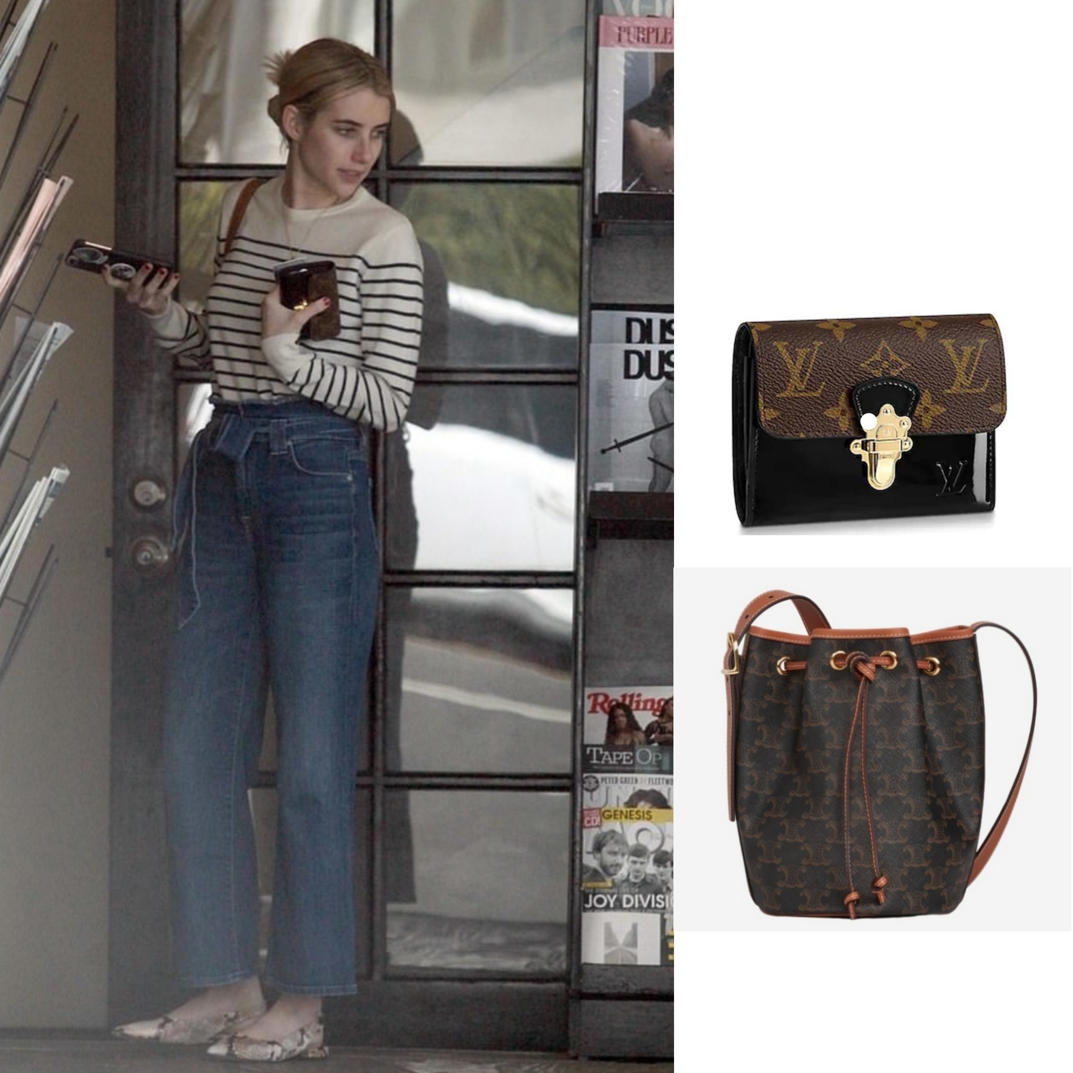 Celine Small Drawstring Bag in Triomphe Canvas and Calfskin Tan 착용 스타일