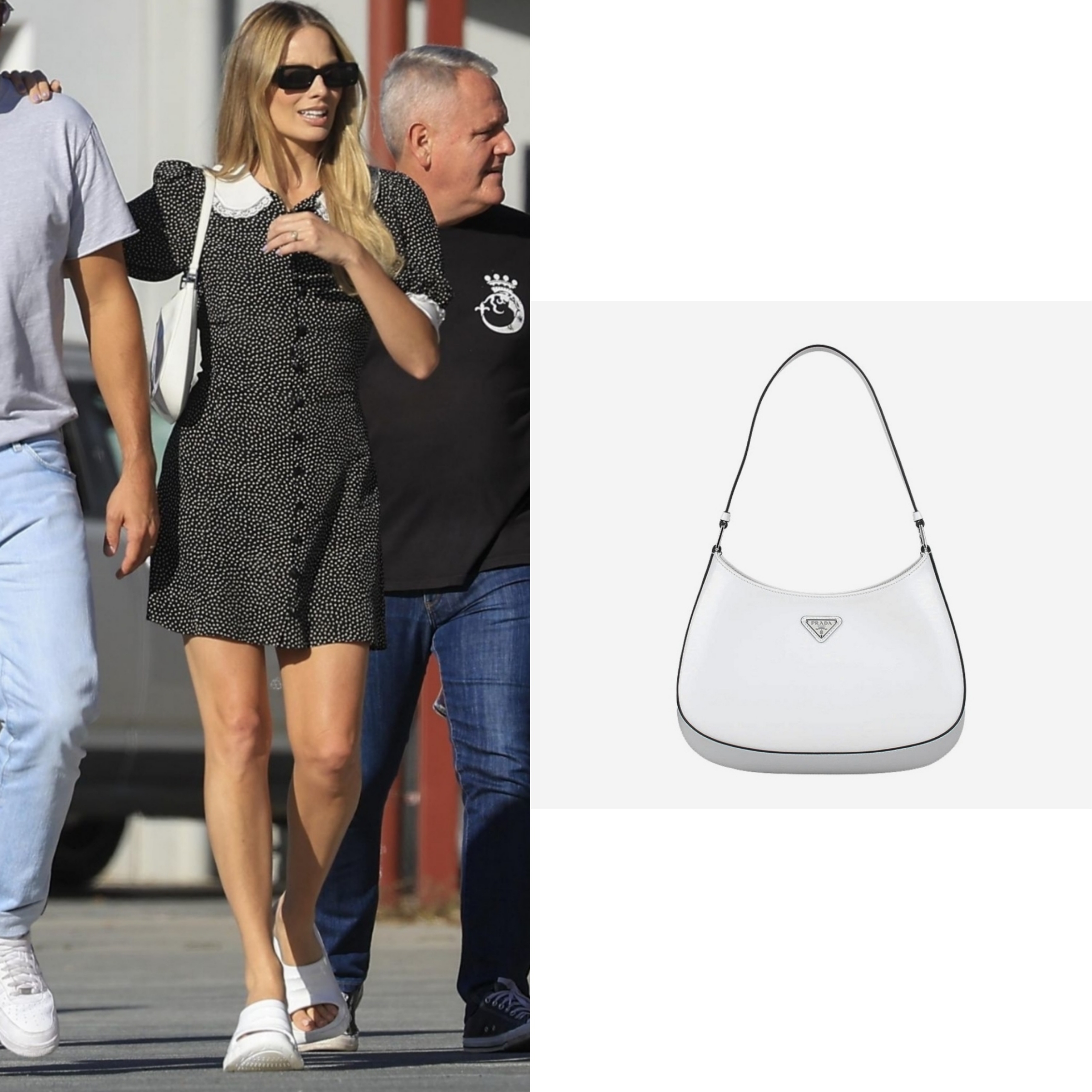 Prada Cleo Brushed Leather Shoulder Bag White N 착용 스타일