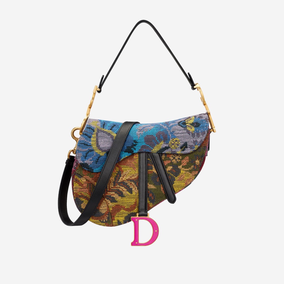 Dior Saddle Bag Strap Multicolor Jardin Indien Cross Stitch Embroidery 상세 이미지 1