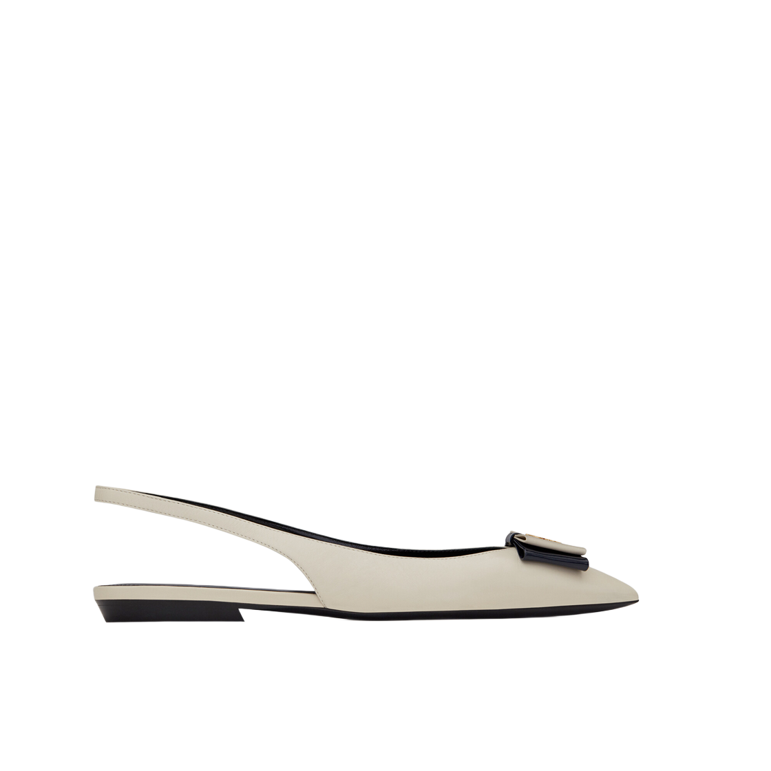 649621-AAAOF-1912 (W) Saint Laurent Anais Slingback Flats In Smooth And Patent Leather Navy Pearl
