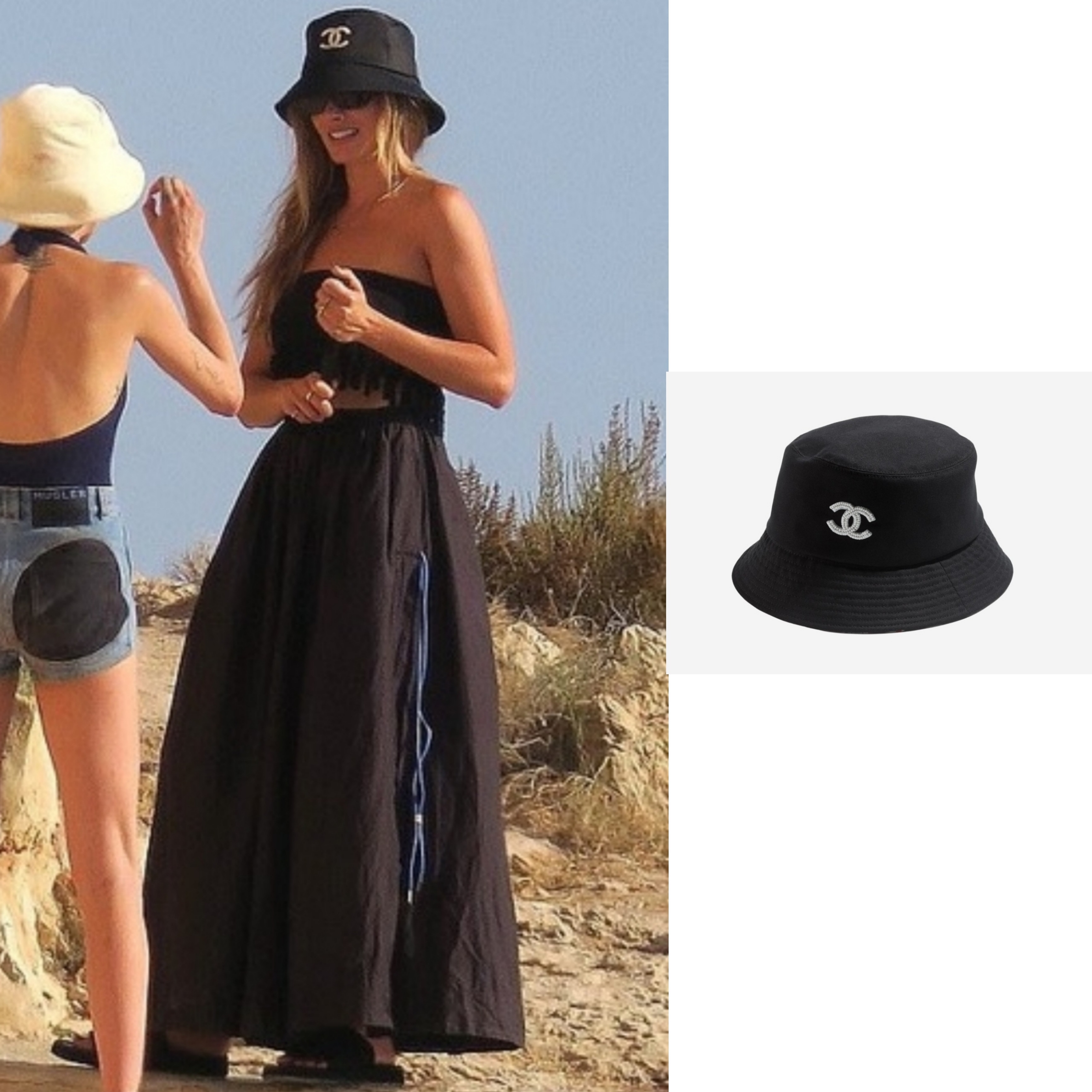 (W) Chanel Bucket Hat Cotton Glass Pearls & Black 착용 스타일