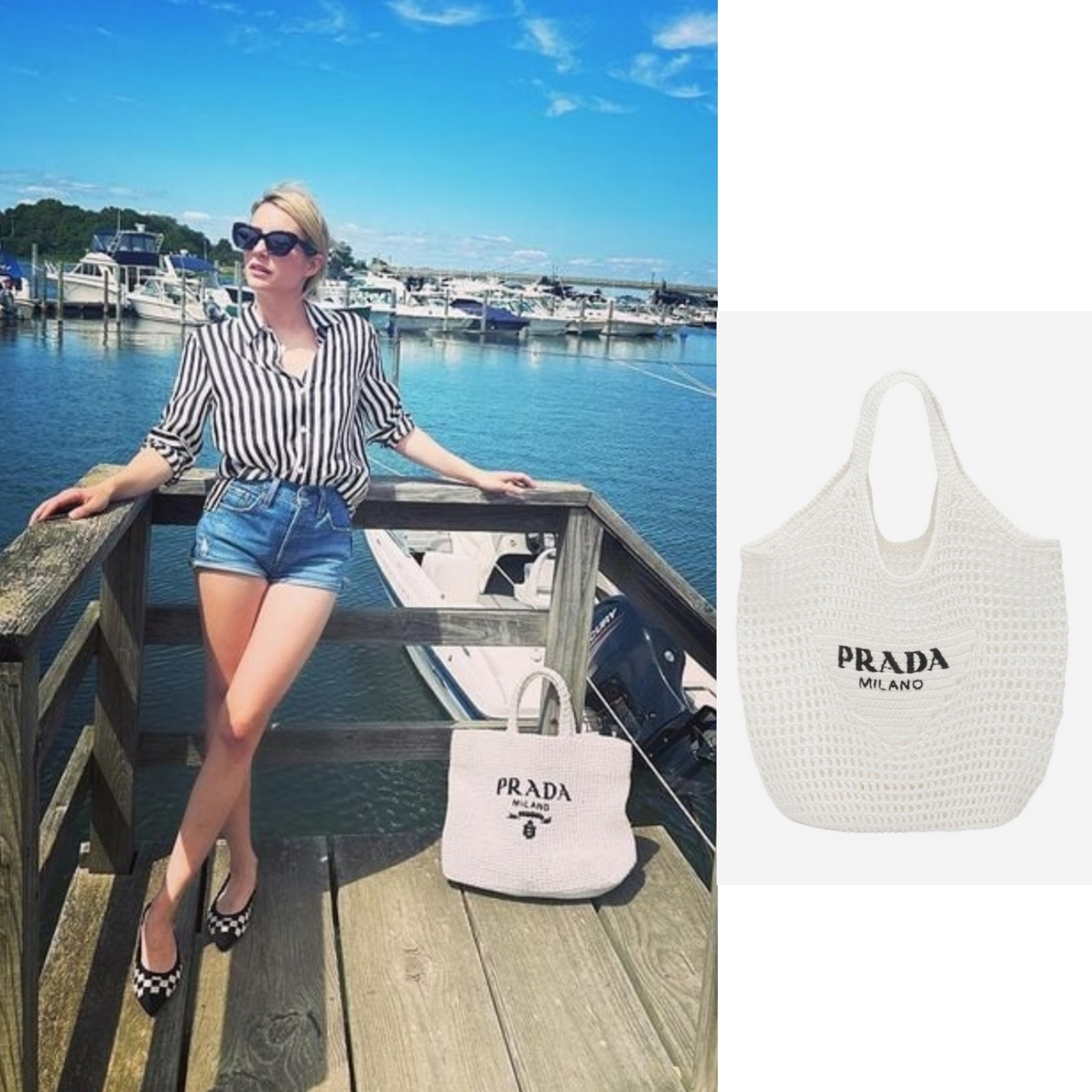 Prada Crochet Tote Bag White 착용 스타일