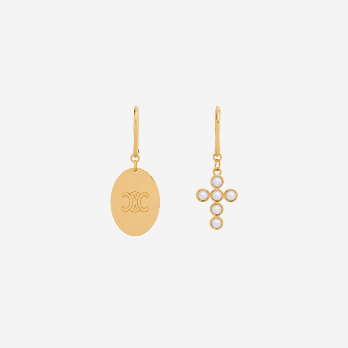 (W) Celine Triomphe Folk Earrings in Brass with Gold Finish Resin Pearls Gold Ivory 상세 이미지 1