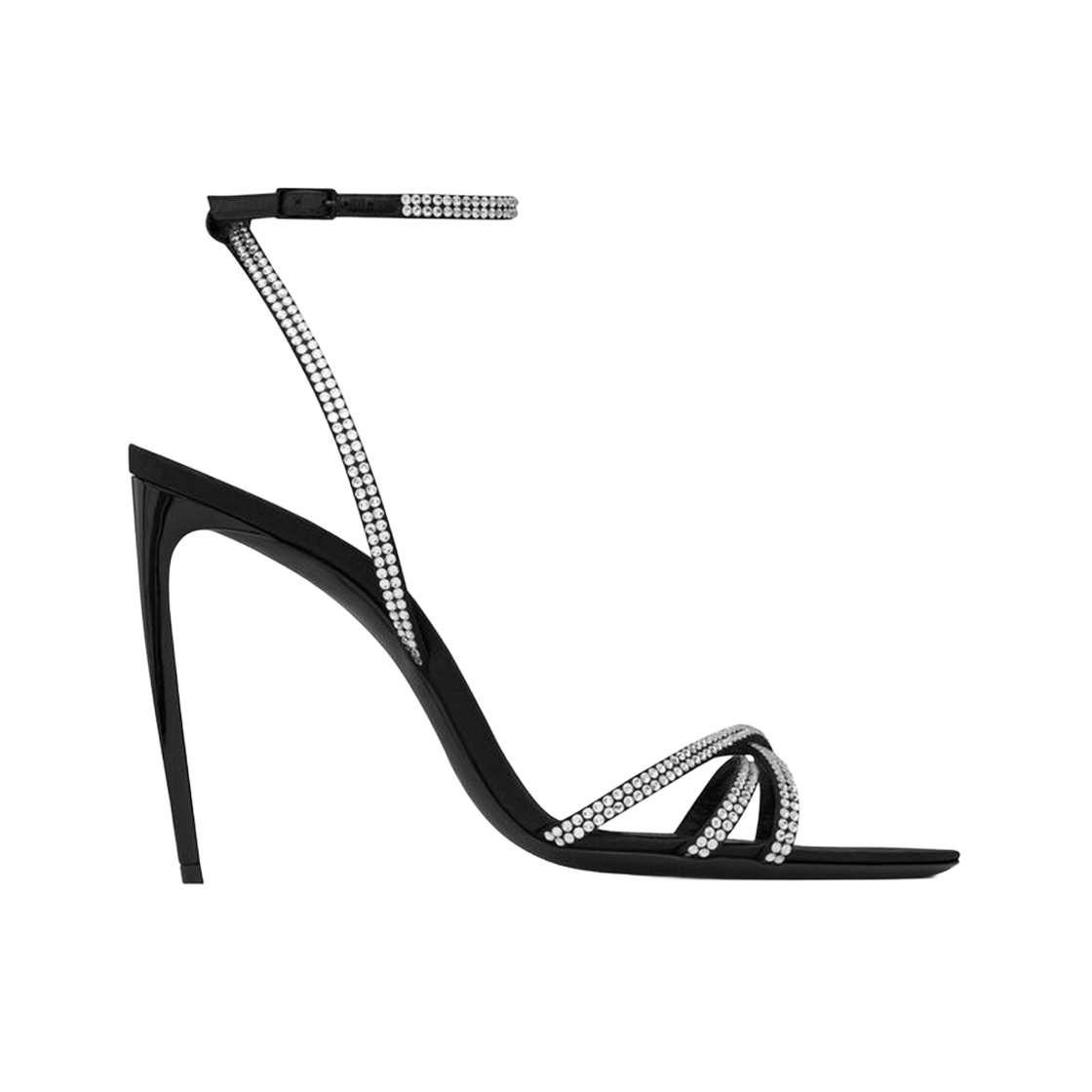 생로랑 아바 샌들 크레페 사틴 라인스톤 블랙 앤 크리스탈(Saint Laurent Ava Sandals in Crepe Satin with Rhinestones Black and Crystal) - 1