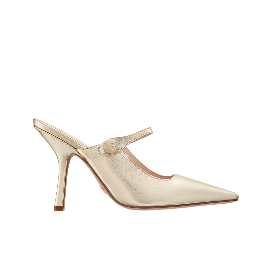 (W) 디올 캡쳐 힐 뮬 골드 톤 메탈릭 램스킨((W) Dior Capture Heeled Mule Gold Tone Metallic Lambskin) - 1