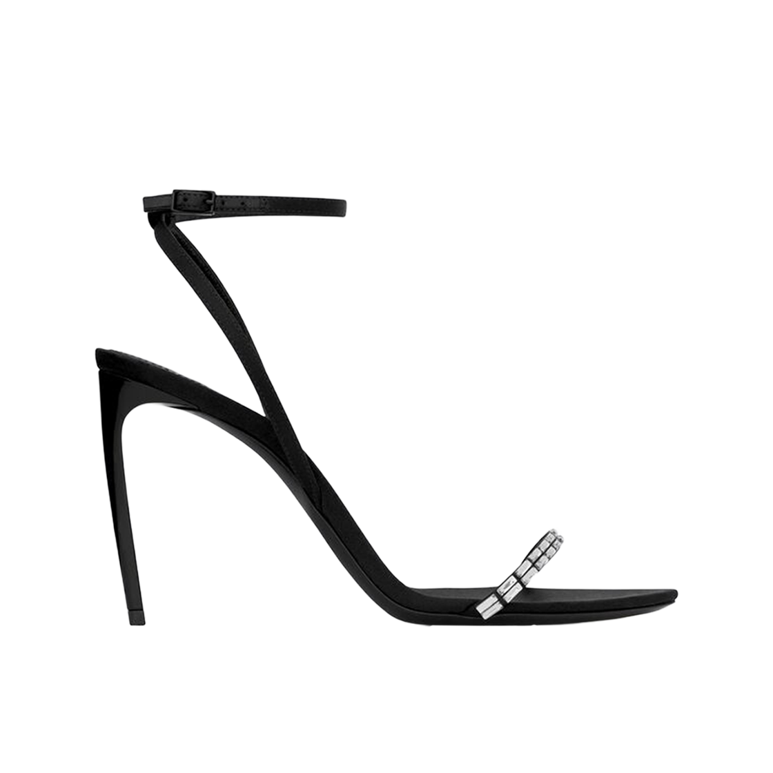 (W) 생로랑 글로리아 샌들 크레페 사틴 라인스톤 블랙((W) Saint Laurent Gloria Sandals in Crepe Satin with Rhinestones Black) - 1