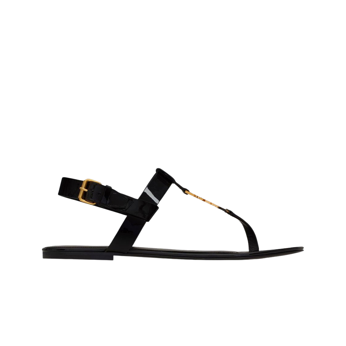 735072-B8IKK-1000 Saint Laurent Cassandre Sandals in Patent Leather Black