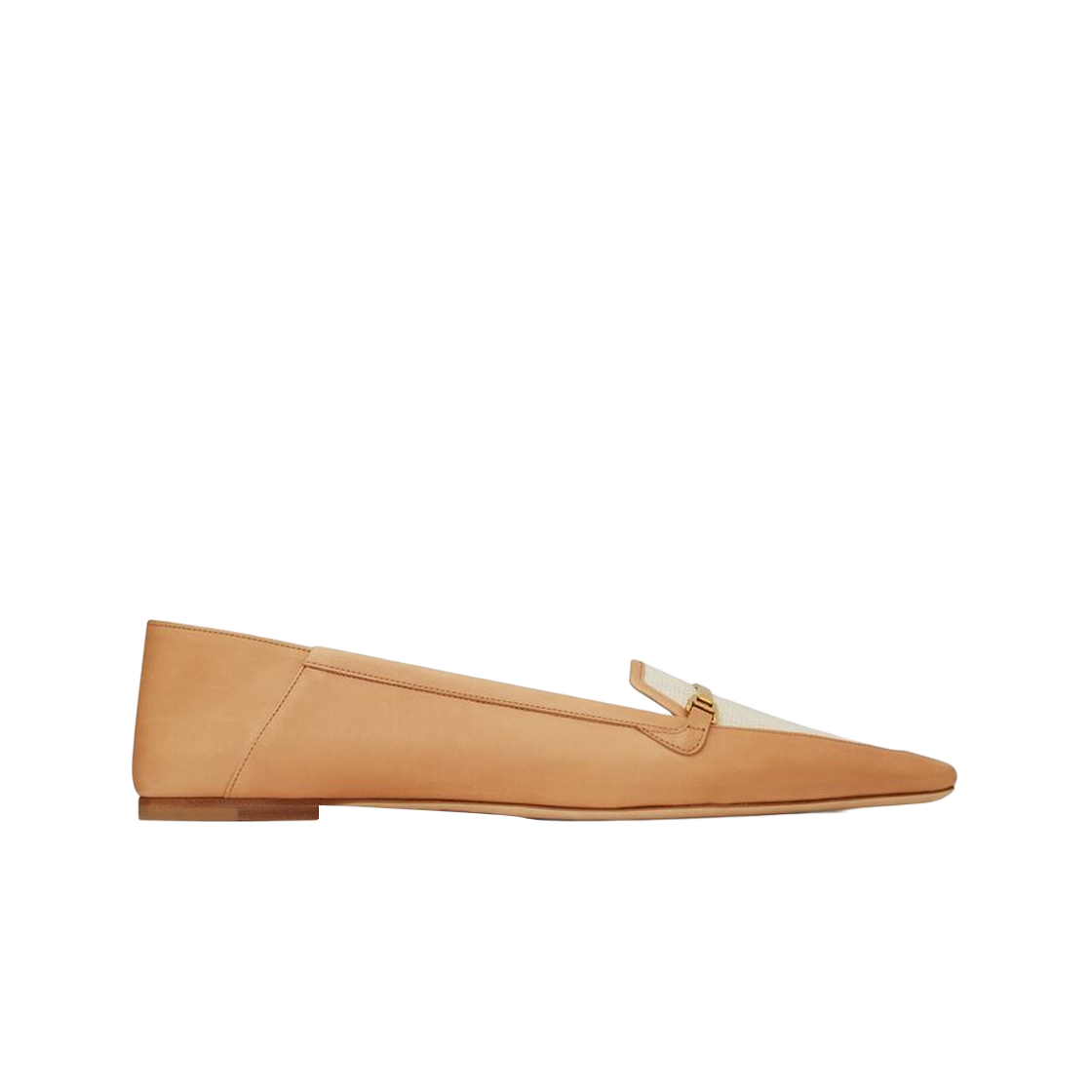 (W) 생로랑 크리스 슬리퍼 베지터블 탠 레더 앤 캔버스 골드 앤 아이보리((W) Saint Laurent Chris Slippers in Vegetable-Tanned Leather and Canvas Gold and Ivory) - 1