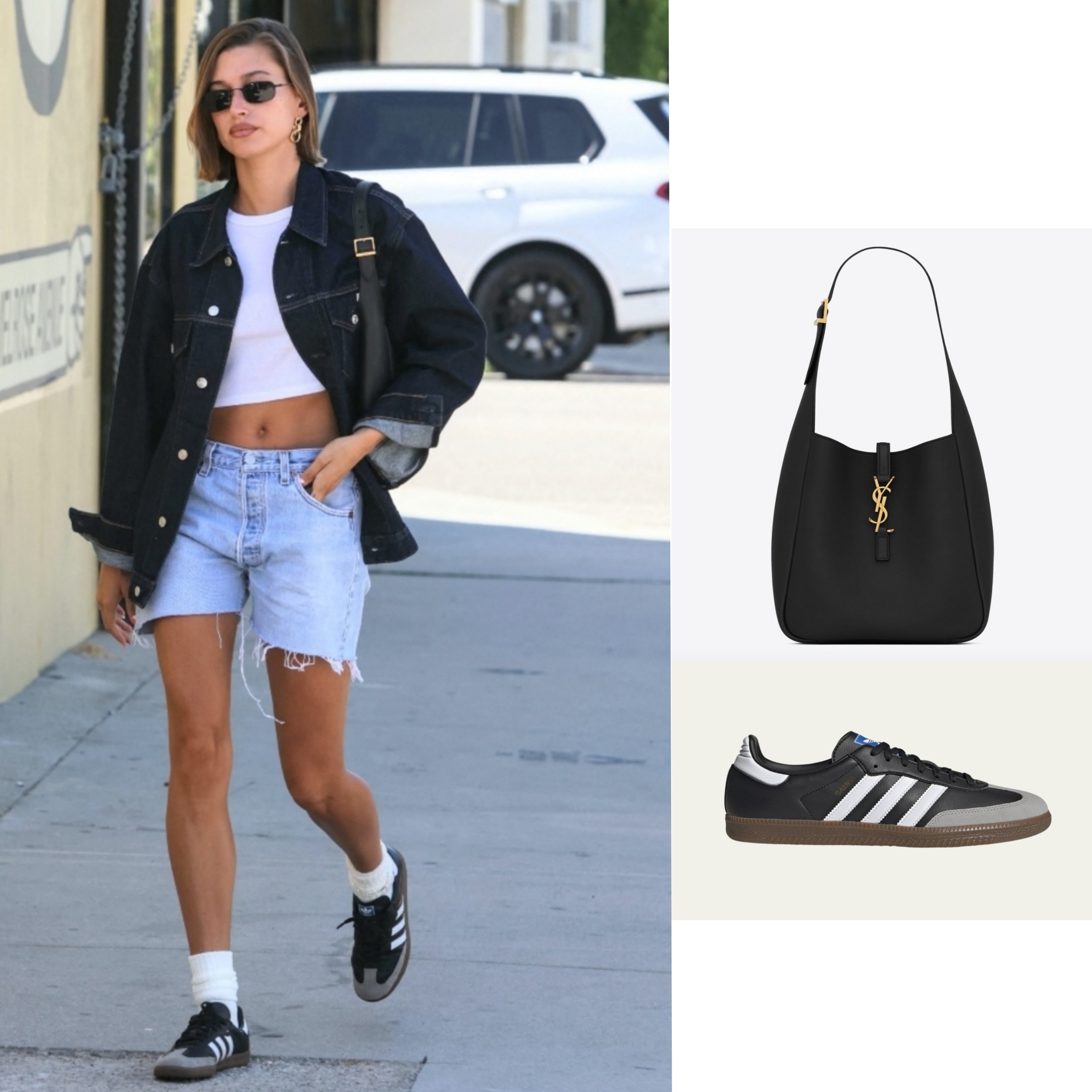 Saint Laurent Small Le 5 A 7 Supple Shoulder Bag Black, Adidas Samba OG Black White Gum 착용 스타일