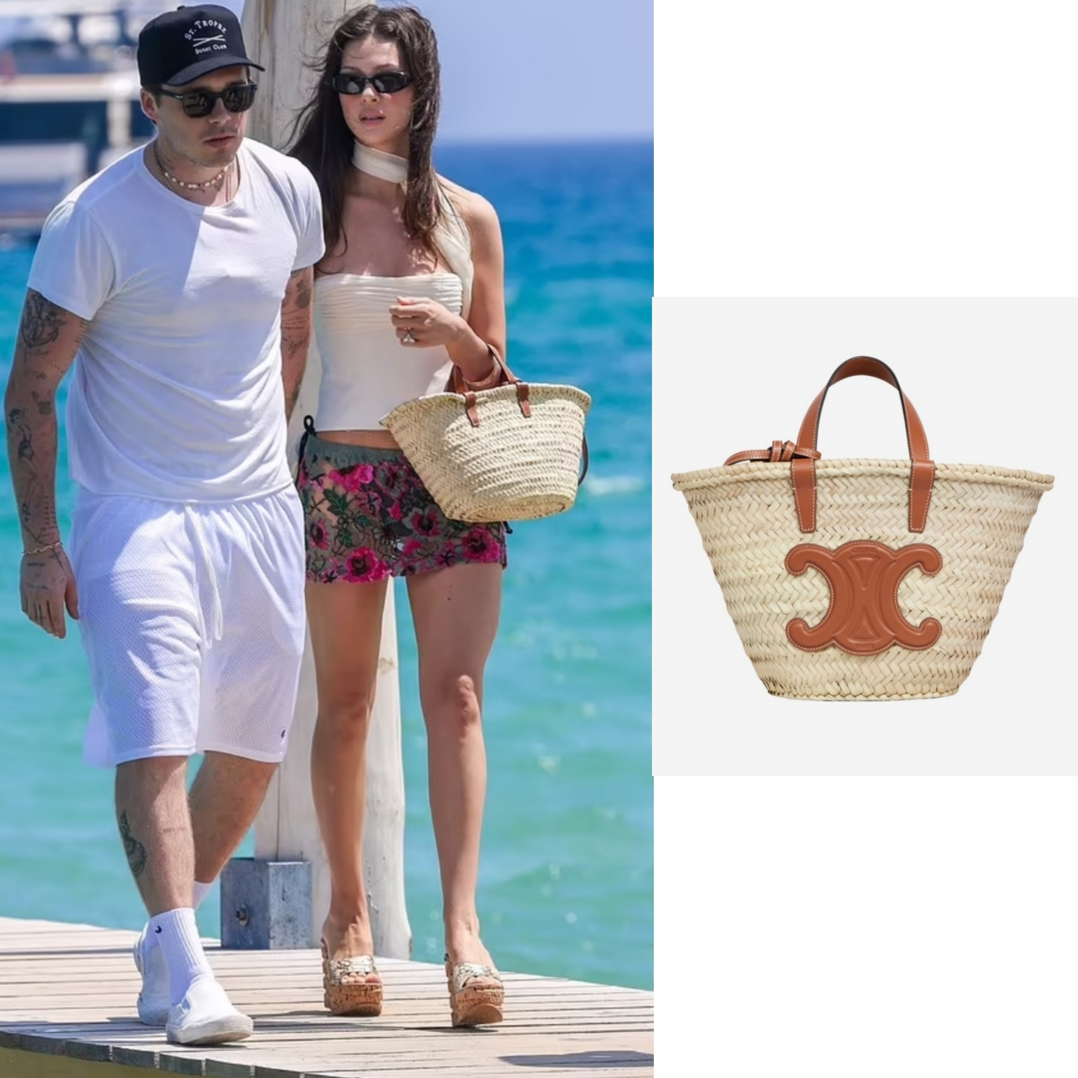 Celine Medium Classic Panier in Palm Leaves Calfskin Tan, Celine Nano Triomphe Celine Classic Panier in Palm Leaves and Calfskin Tan 착용 스타일