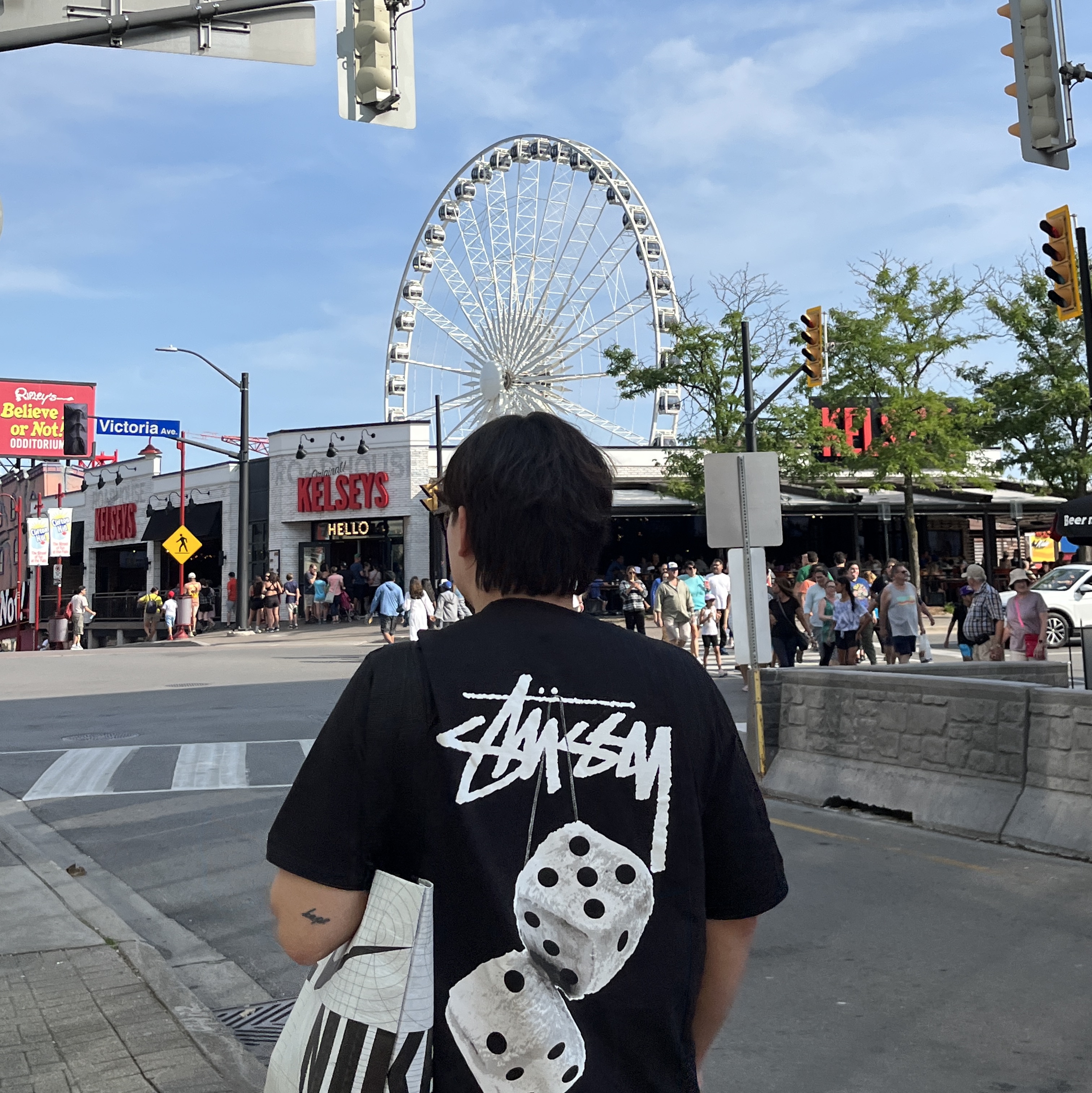 Stussy Fuzzy Dice T-Shirt Black 착용 스타일