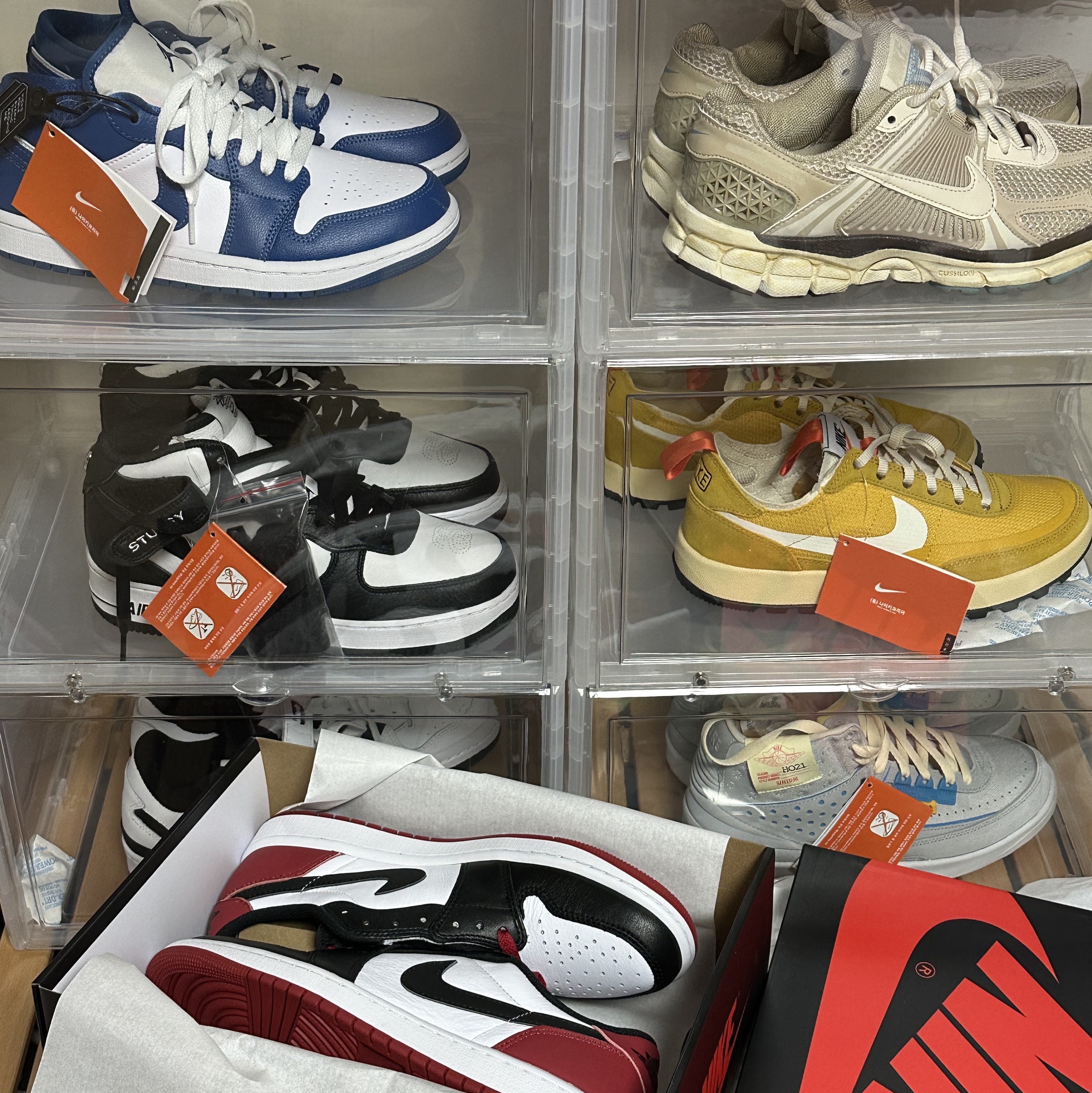 Jordan 1 Retro Low OG Black Toe, (W) Jordan 1 Low White Dark Marina Blue 착용 스타일