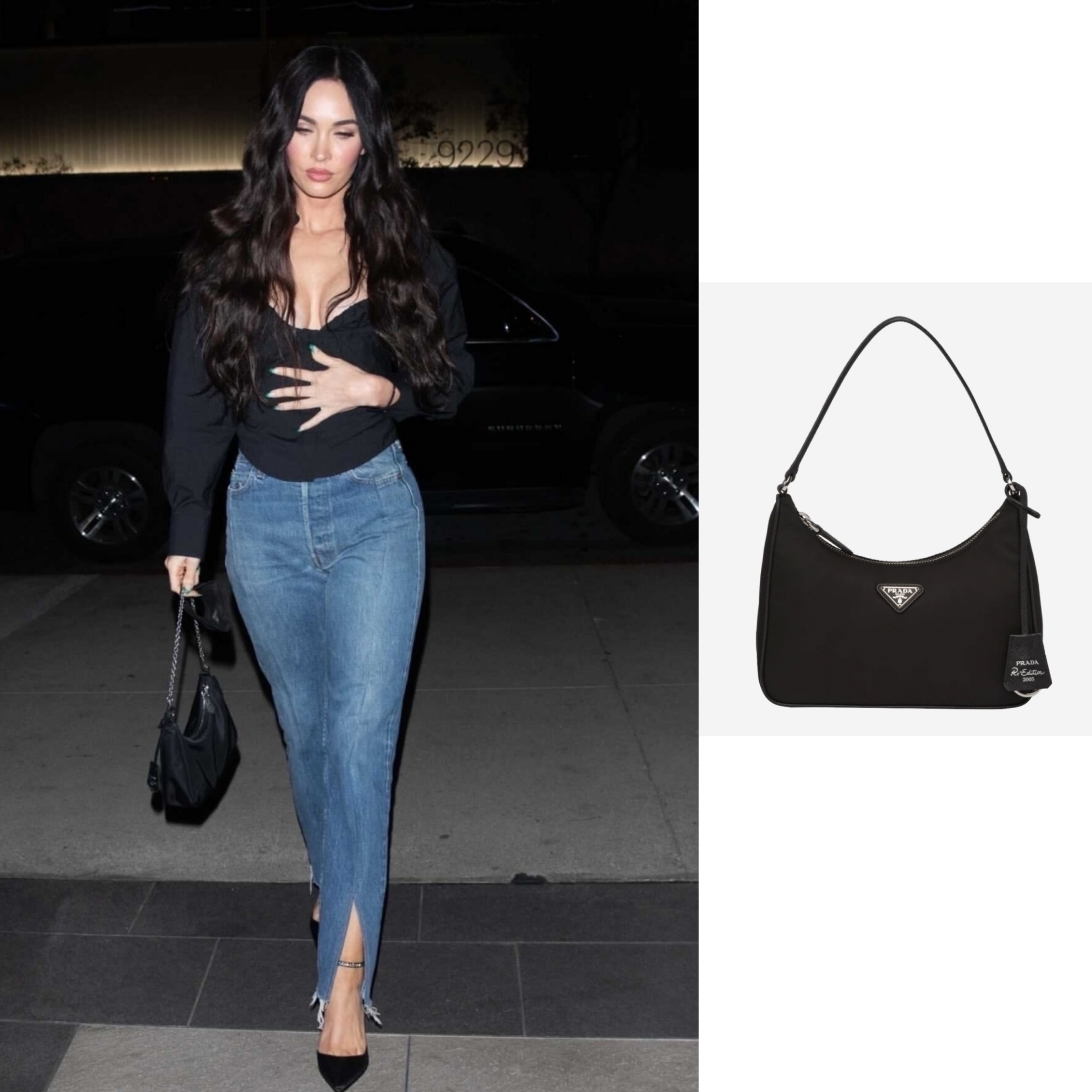 Prada Re-Edition 2005 Re-Nylon Mini Hobo Bag Black 착용 스타일