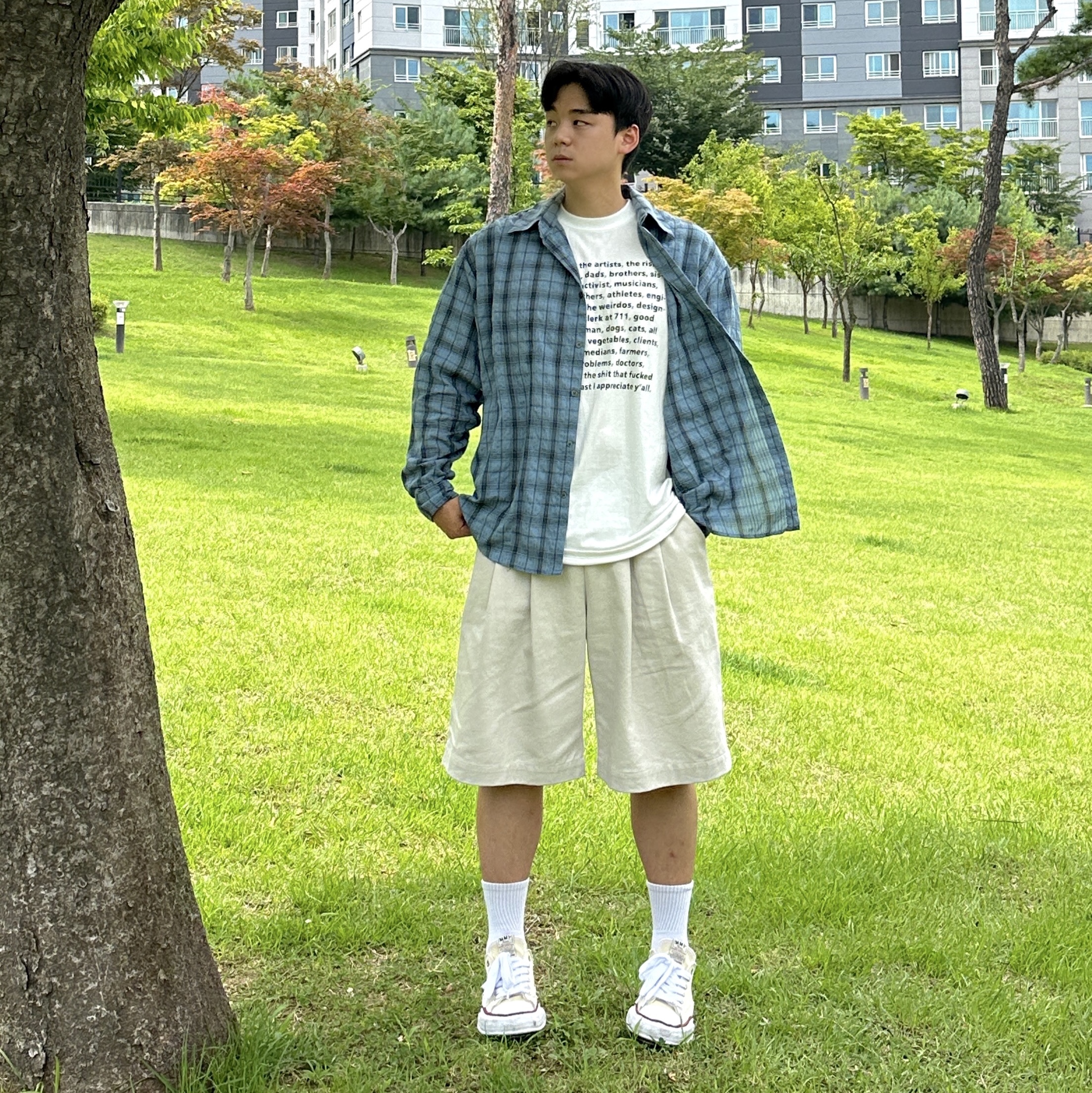 Maison Mihara Yasuhiro Peterson OG Sole Canvas Low-top Sneakers Natural 착용 스타일 - 2