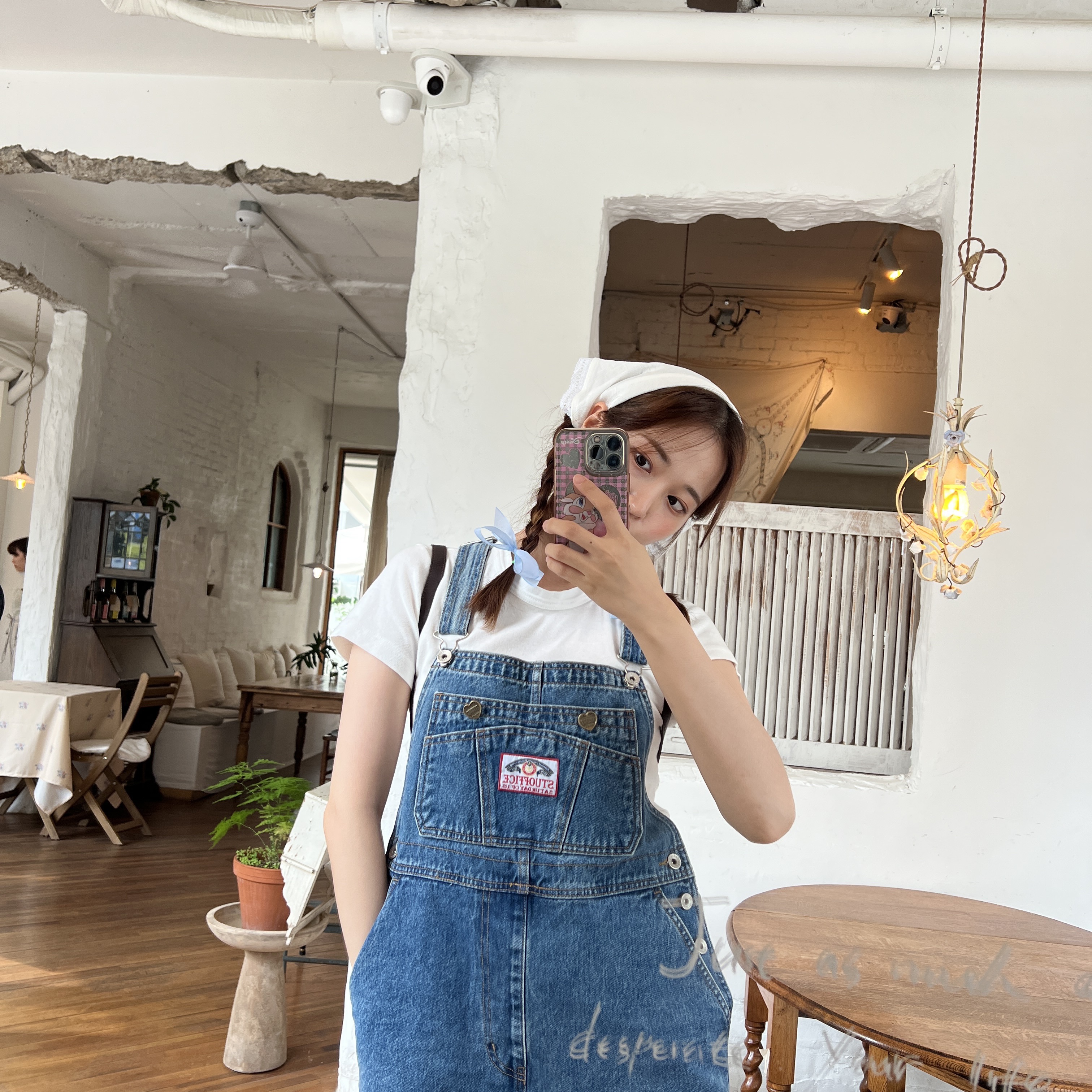 [KREAM 단독] STU Women Linen Head-kerchief White 착용 스타일