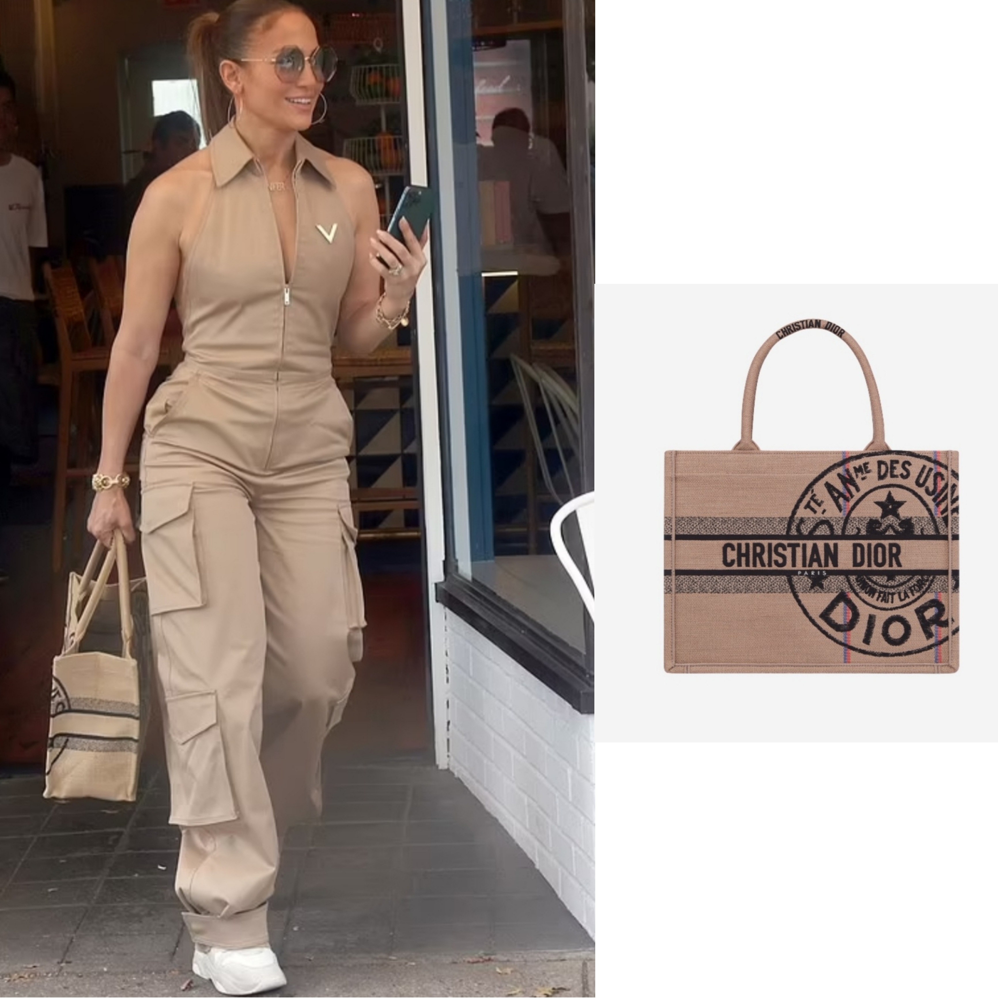Dior Medium Dior Book Tote Pink Multicolor Jute Canvas Embroidered Dior Union Motif 착용 스타일
