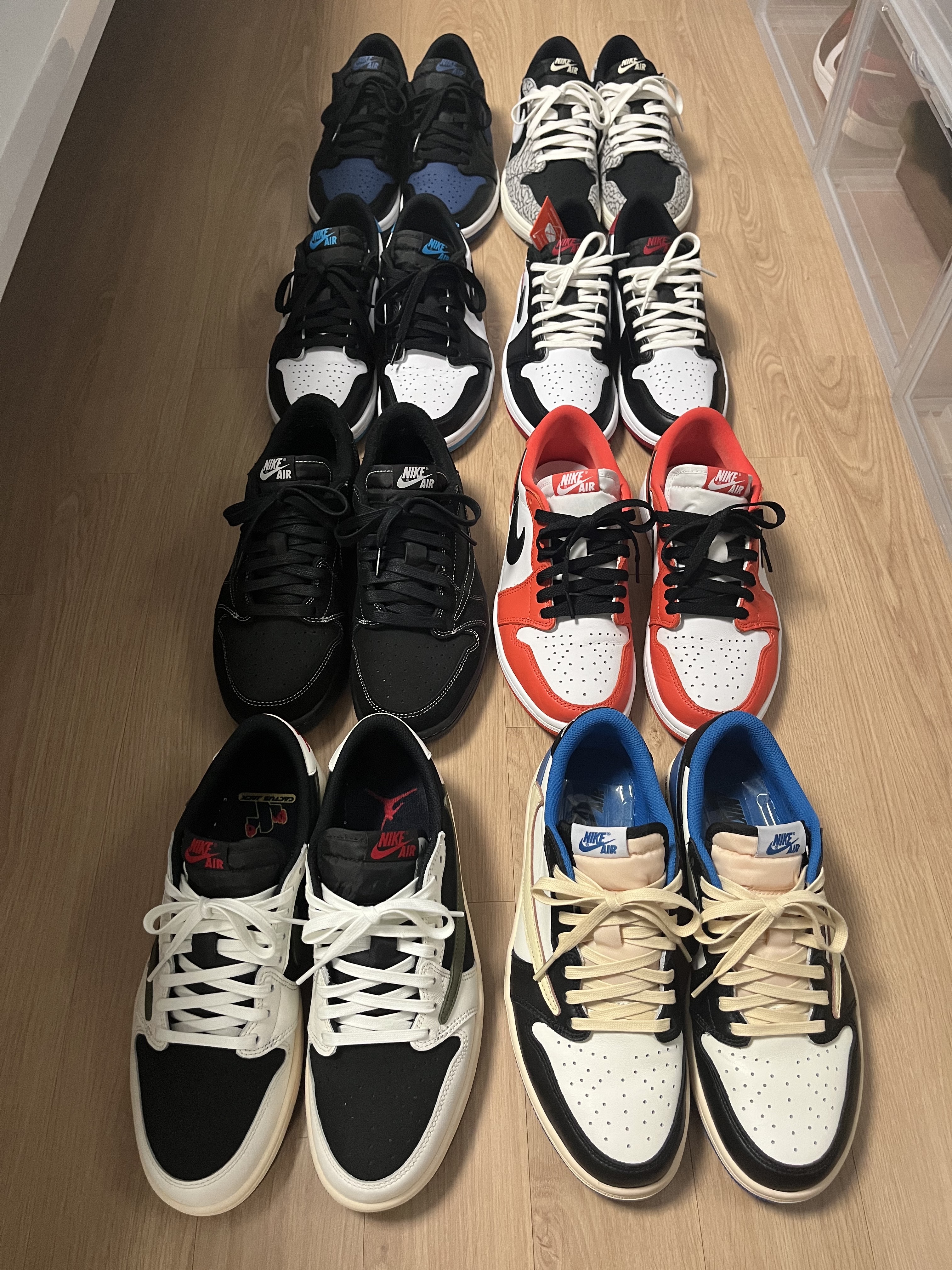 Jordan 1 x Travis Scott x Fragment Retro Low OG SP Military Blue, (W) Jordan 1 x Travis Scott Retro Low OG SP Medium Olive 착용 스타일