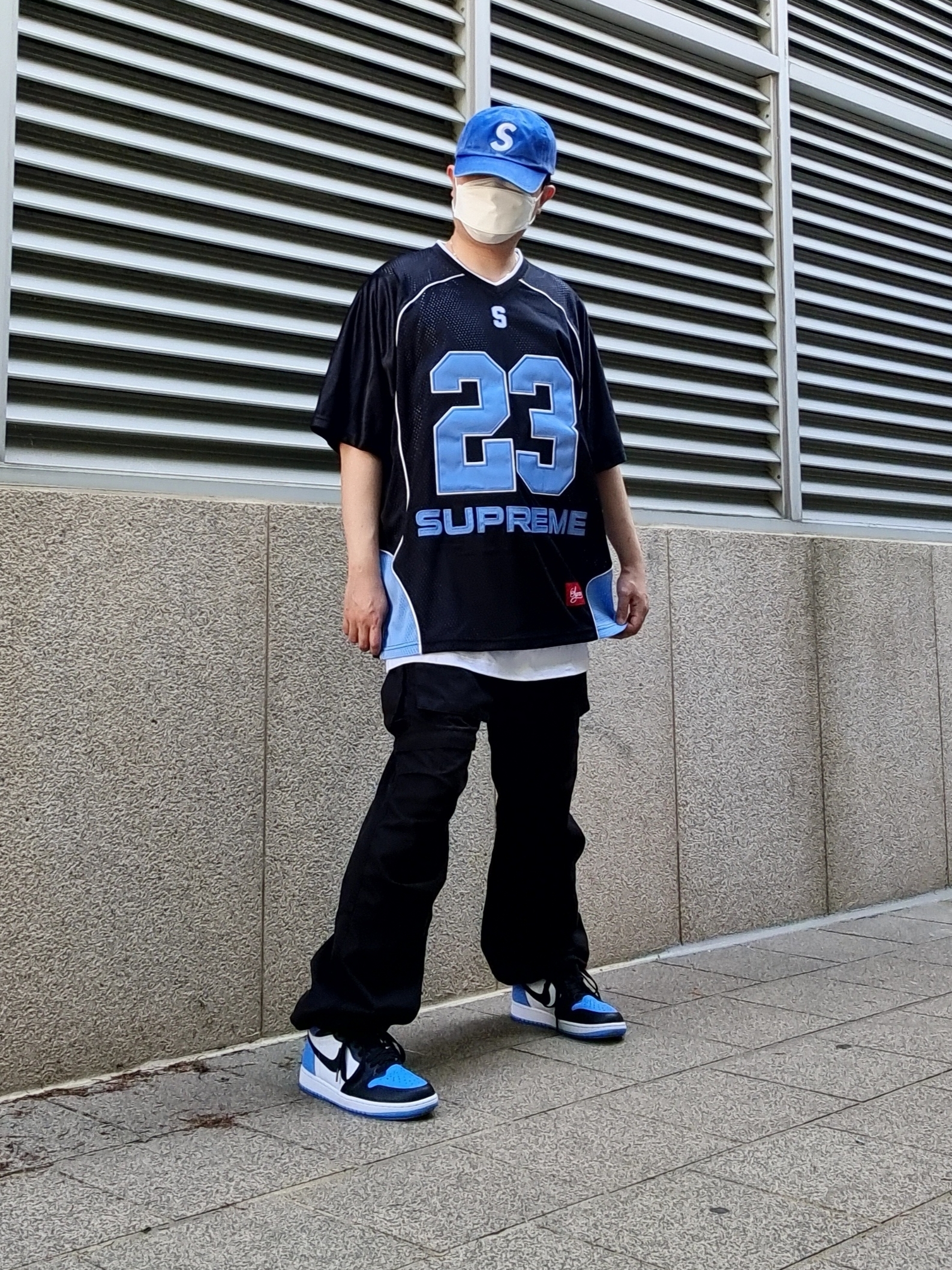 Supreme Pigment Print S Logo 6-Panel Royal - 20SS, Jordan 1 Retro High OG University Blue 착용 스타일 - 1