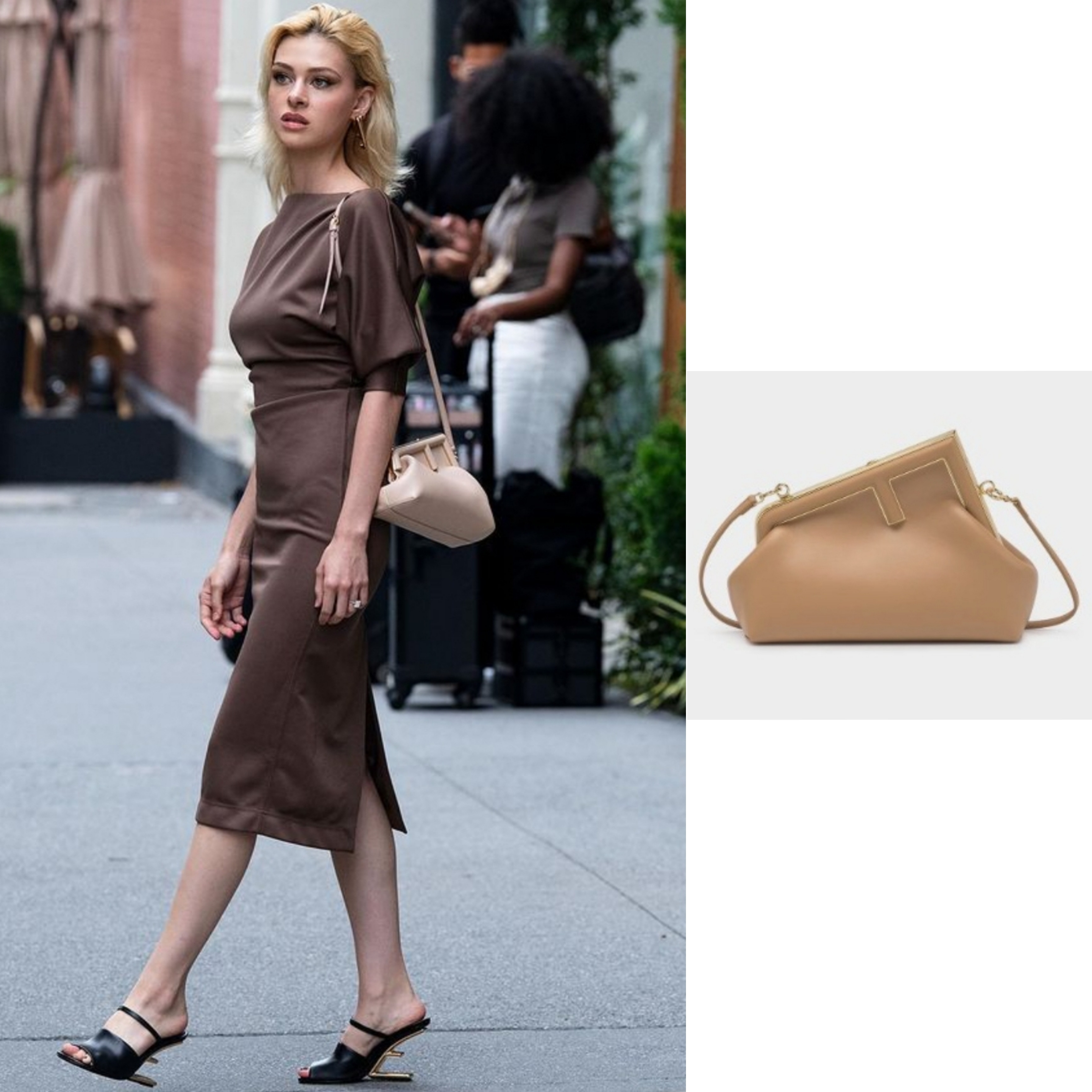 Fendi First Small Leather Bag Sand 착용 스타일
