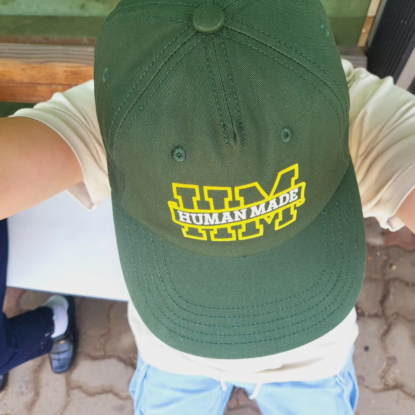 Human Made 5-Panel Twill Cap #1 Green, Essentials T-Shirt Wheat - 22SS 착용 스타일 - 4