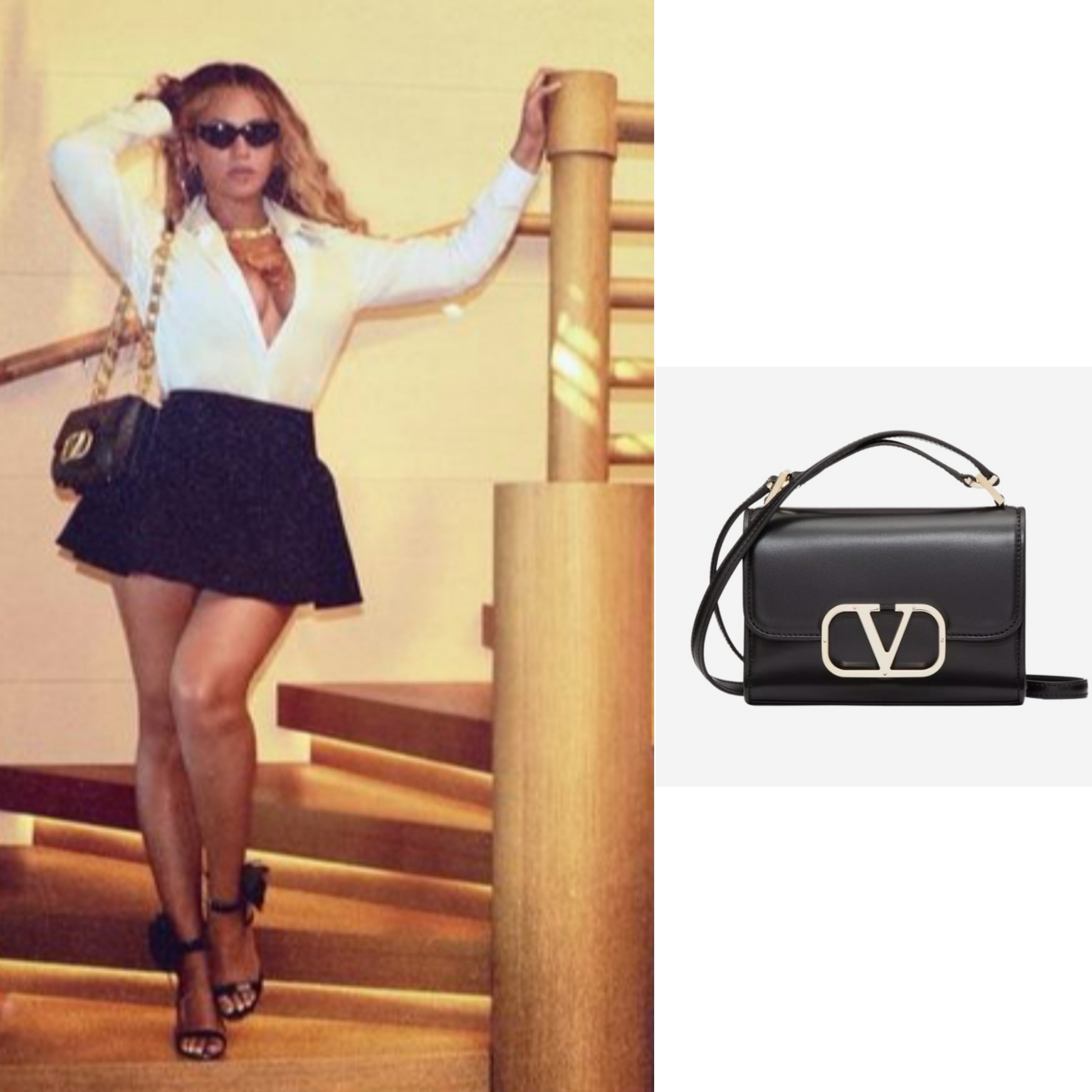 Valentino Small Vlogo Type Shoulder Bag in Calfskin Black 착용 스타일
