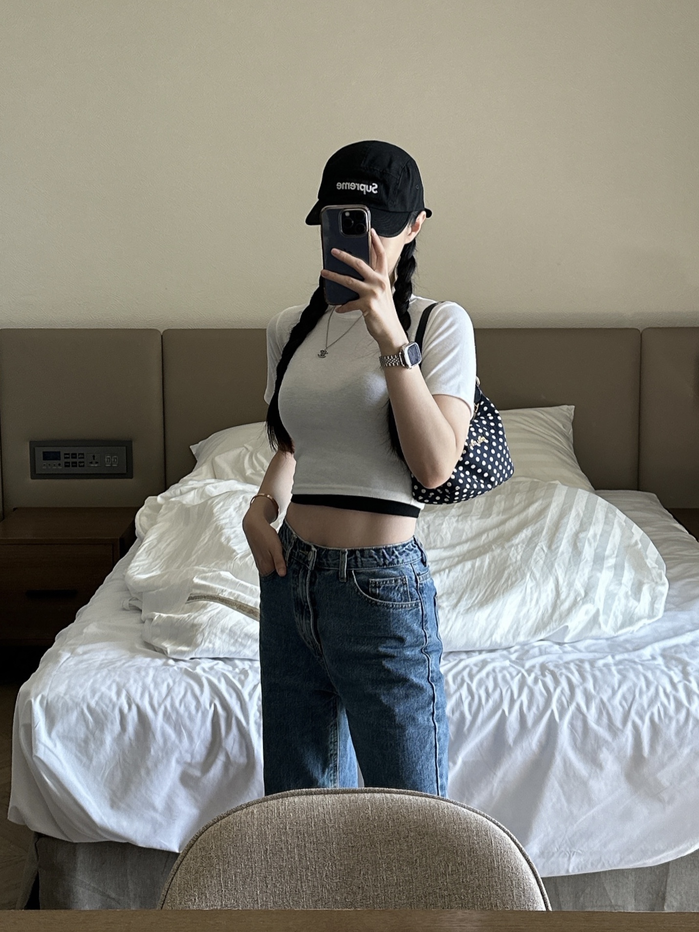 Supreme Washed Chino Twill Camp Cap Black 착용 스타일 - 1