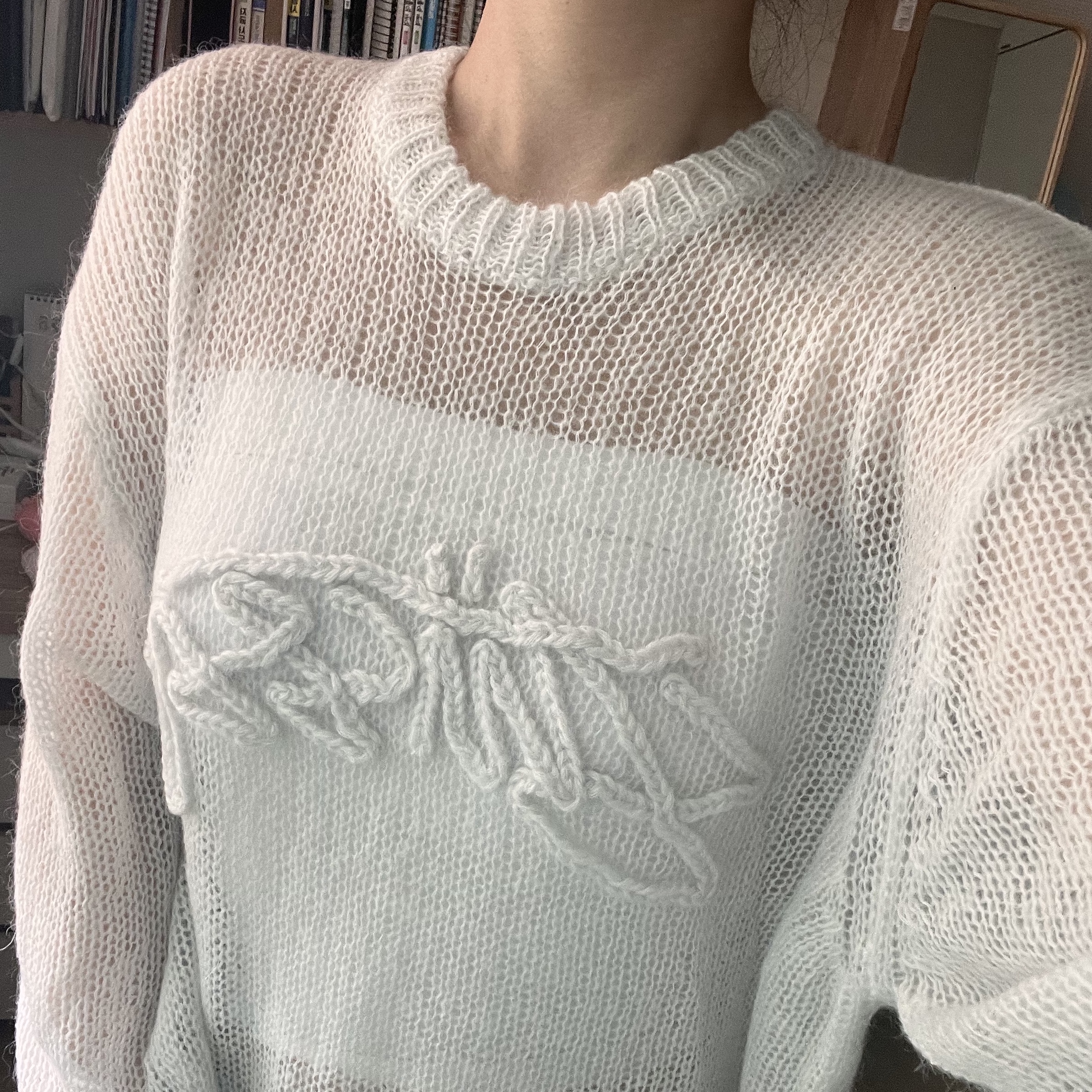 Stussy Loose Knit Logo Sweater Bone 착용 스타일