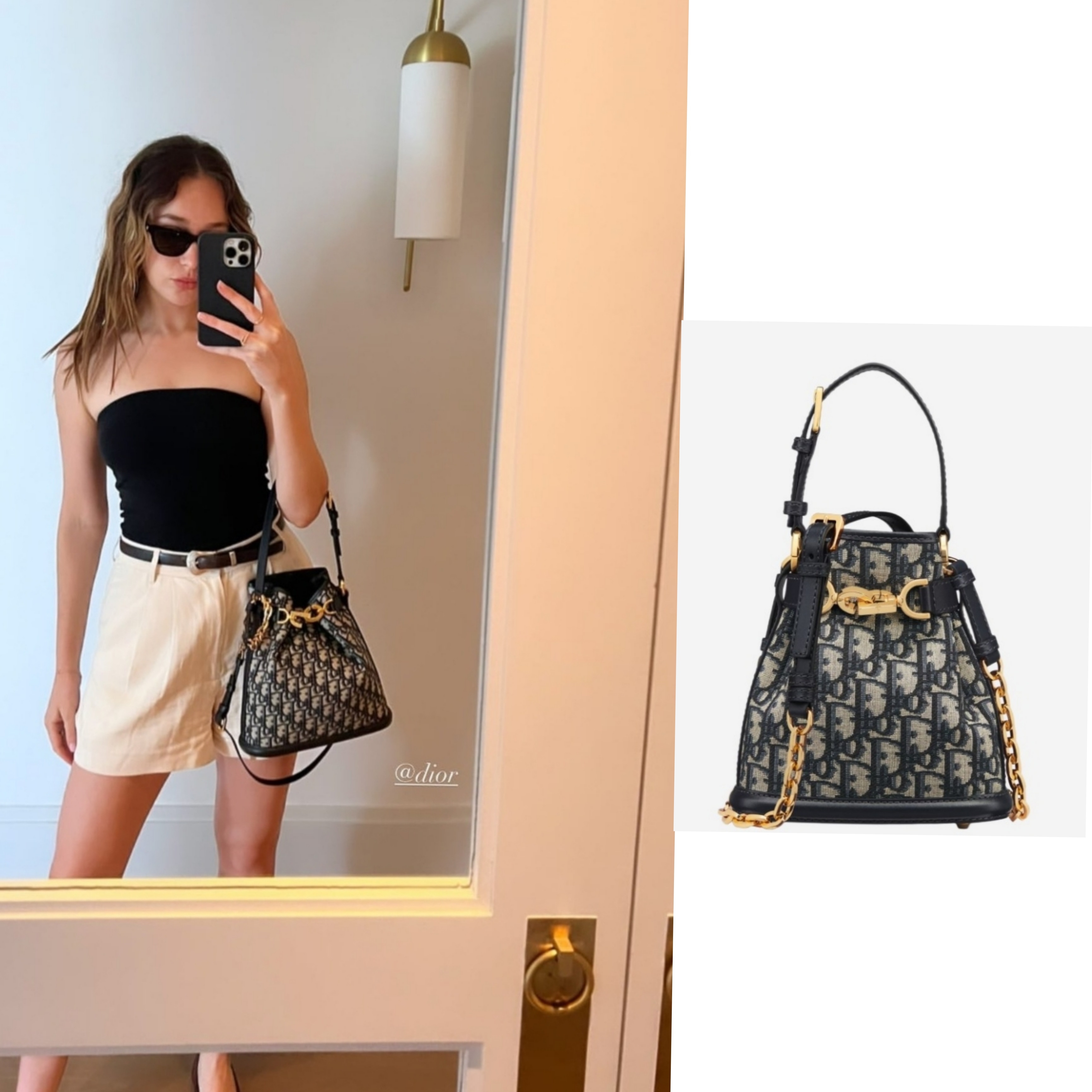 Dior Small C'est Dior Bag Dior Oblique Jacquard Blue, Dior Medium C'est Dior Bag Dior Oblique Jacquard Blue 착용 스타일