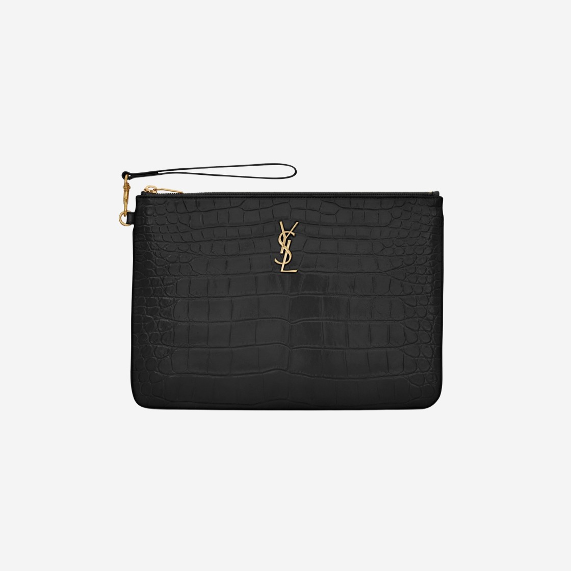 Saint Laurent Cassandre Tablet Pouch In Crocodile-Embossed Leather Black 상세 이미지 1