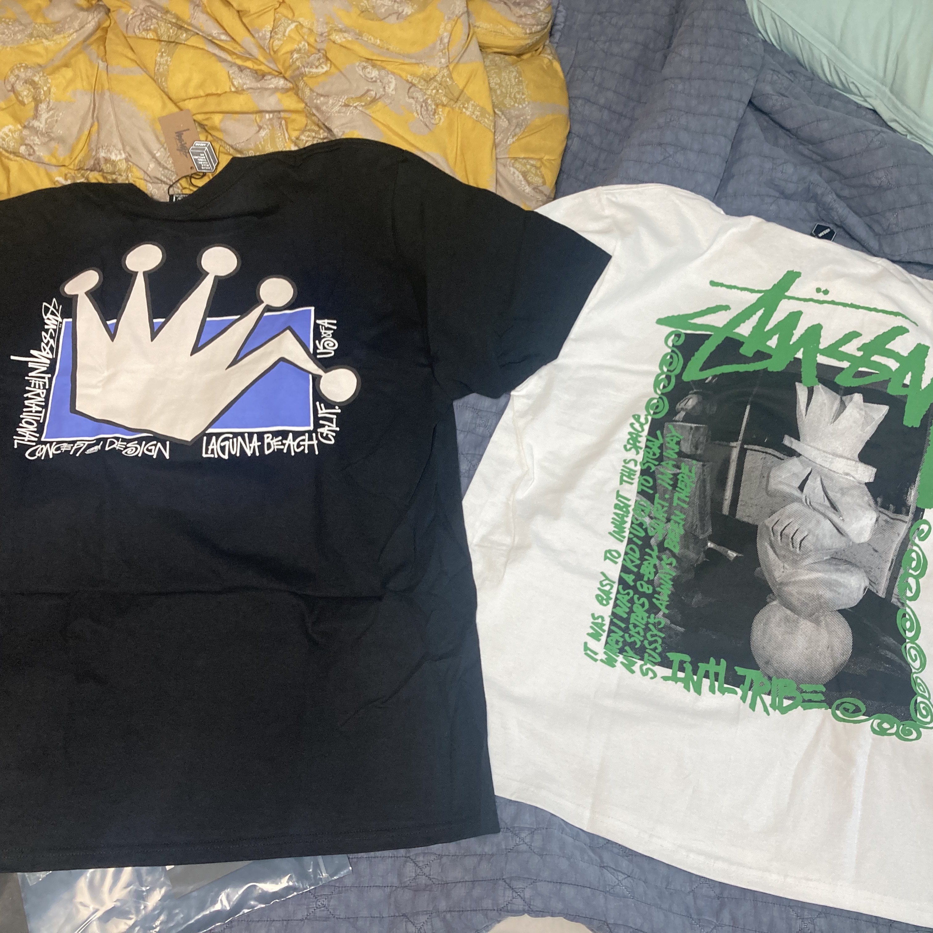 Stussy Landin T-Shirt White, Stussy Lb Crown T-Shirt Black 착용 스타일