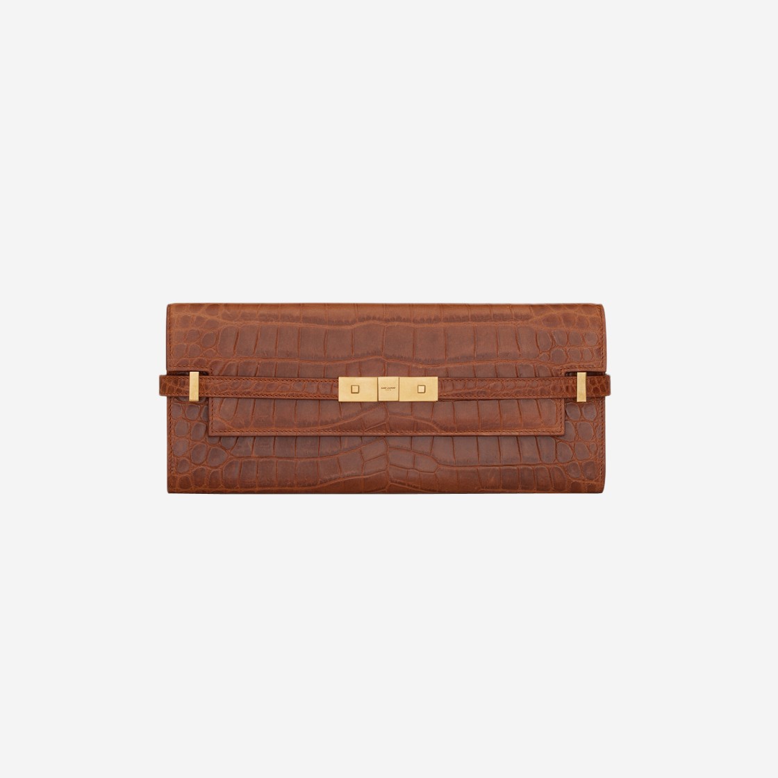 Saint Laurent Manhattan Clutch in Crocodile-Embossed Leather Dark Caramel 상세 이미지 1