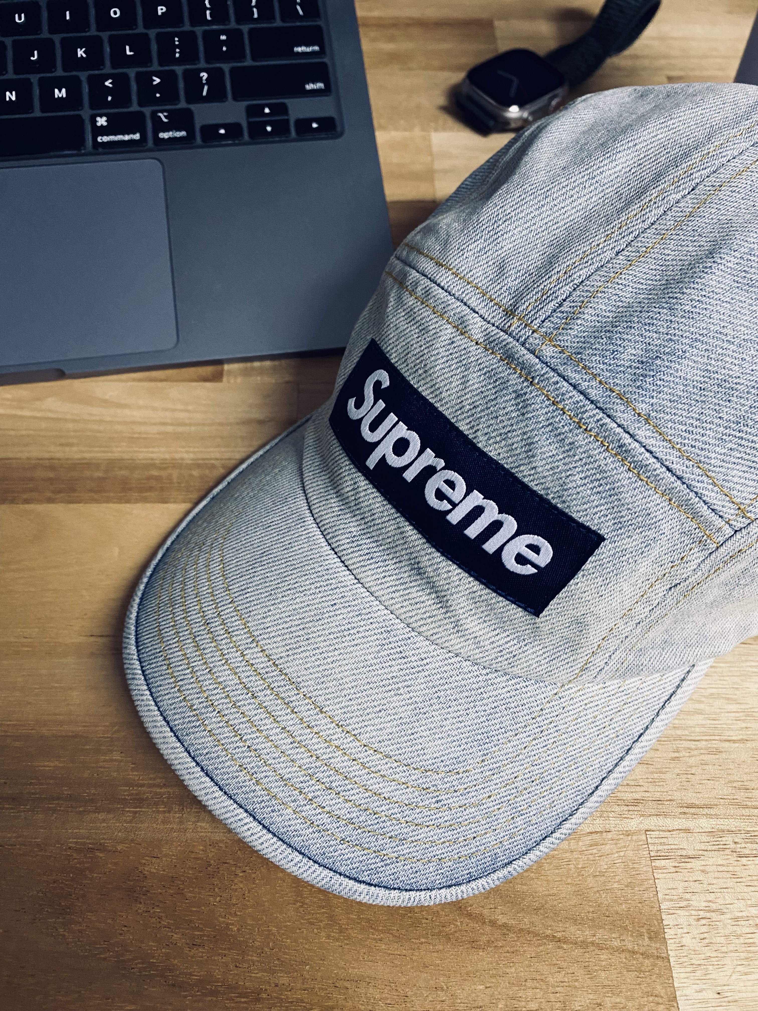 Supreme Denim Camp Cap Dirty Indigo - 23SS 착용 스타일