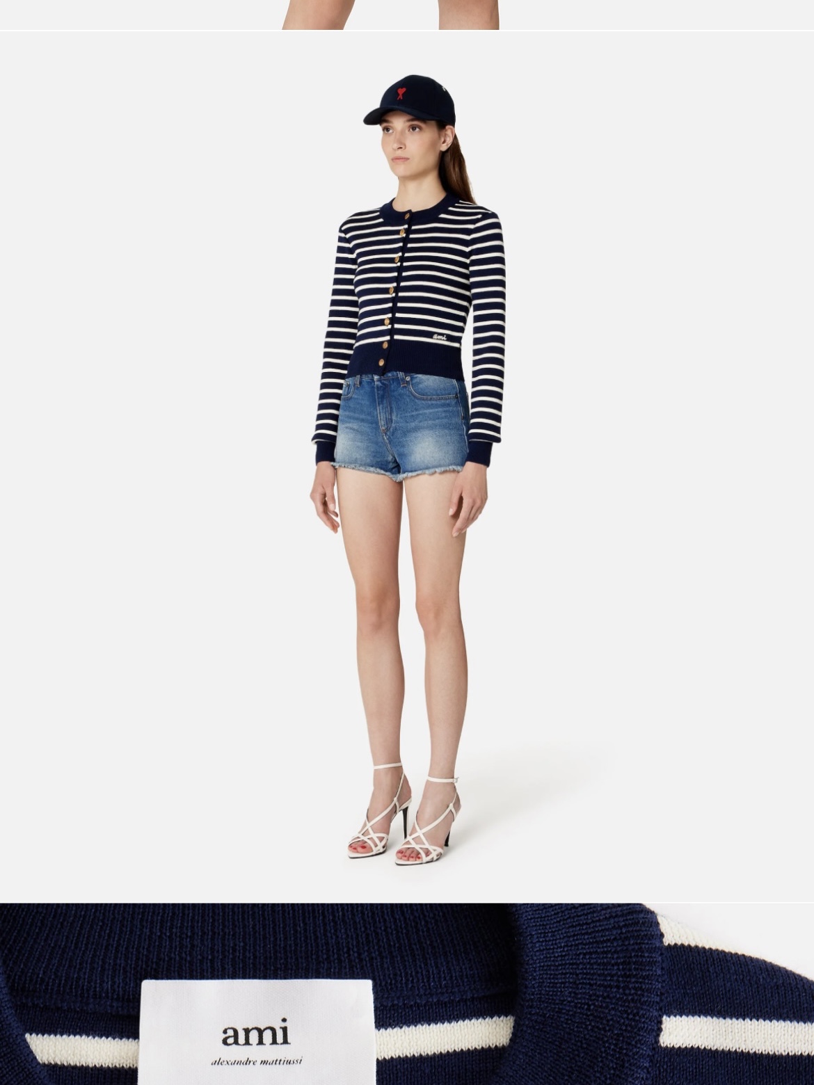 (W) AMI Sailor Cardigan Nautic Blue Natural White 착용 스타일 - 2