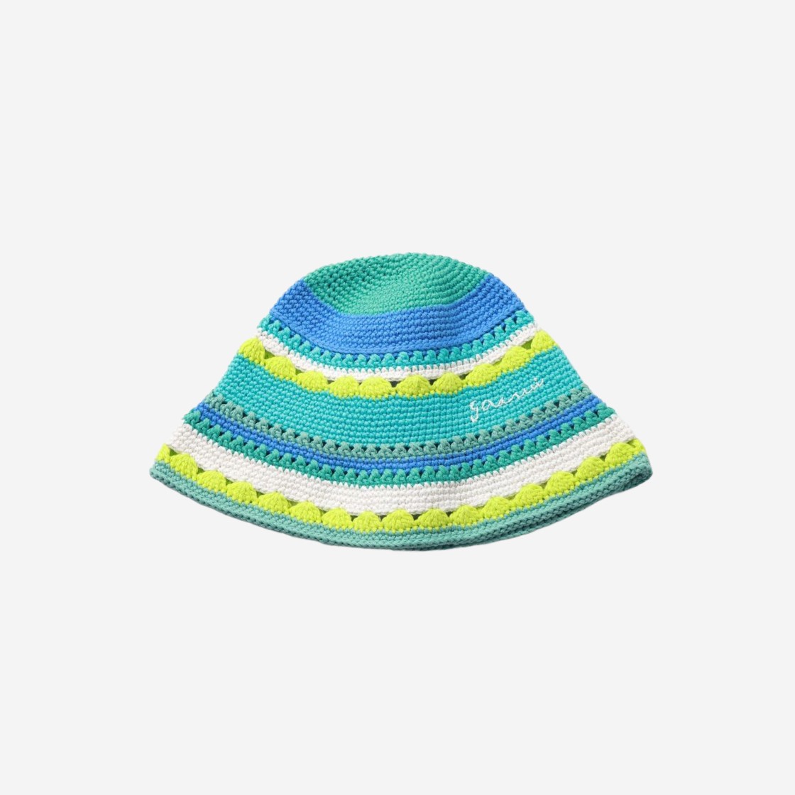 (W) Ganni Cotton Crochet Bucket Hat Blue Curacao 상세 이미지 1