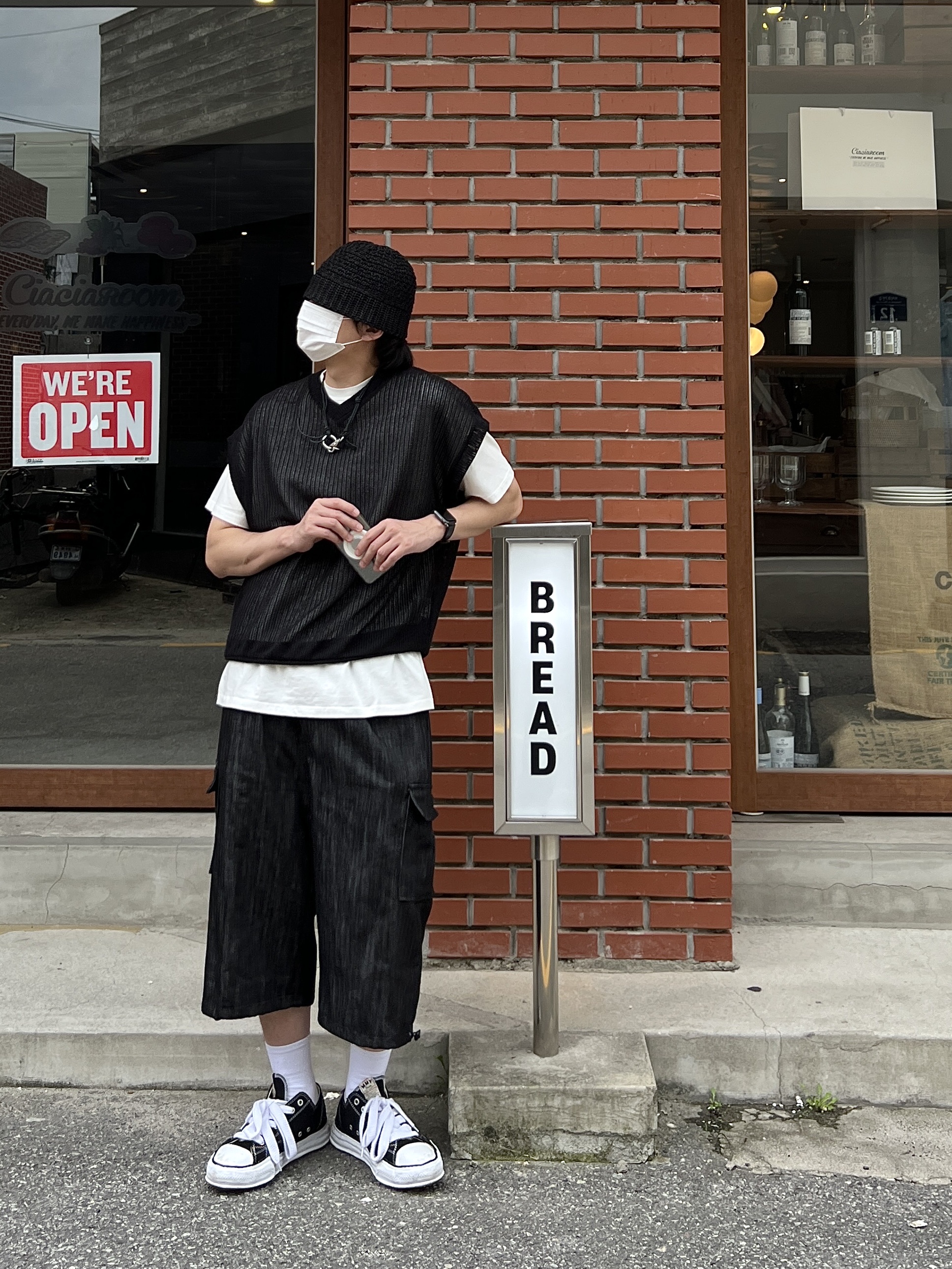 Maison Mihara Yasuhiro Peterson OG Sole Canvas Low Sneakers Black 착용 스타일 - 2