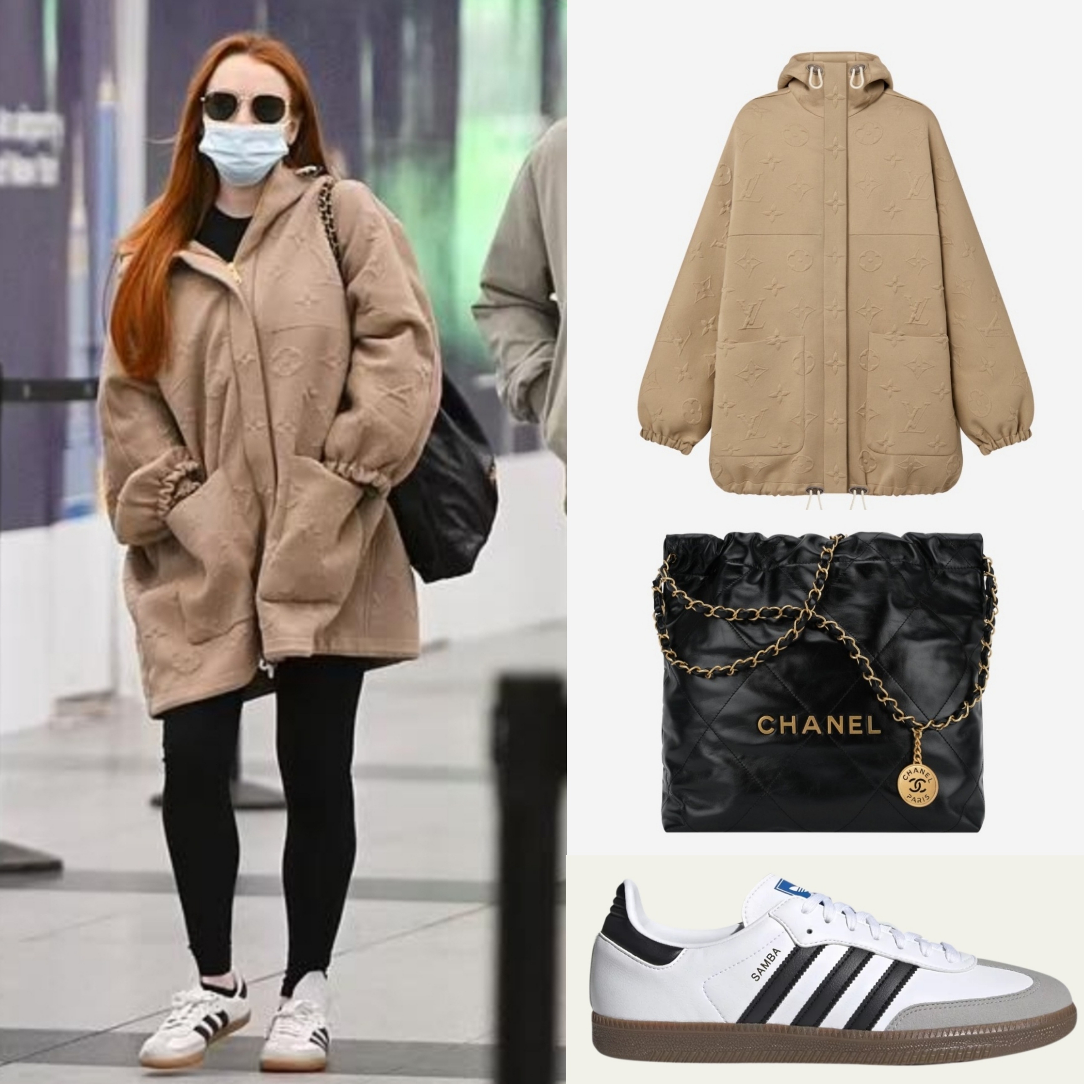 (W) Louis Vuitton 3D Monogram Parka Hoodie Beige, Chanel 22 Small Handbag Shiny Calfskin & Gold Black 착용 스타일
