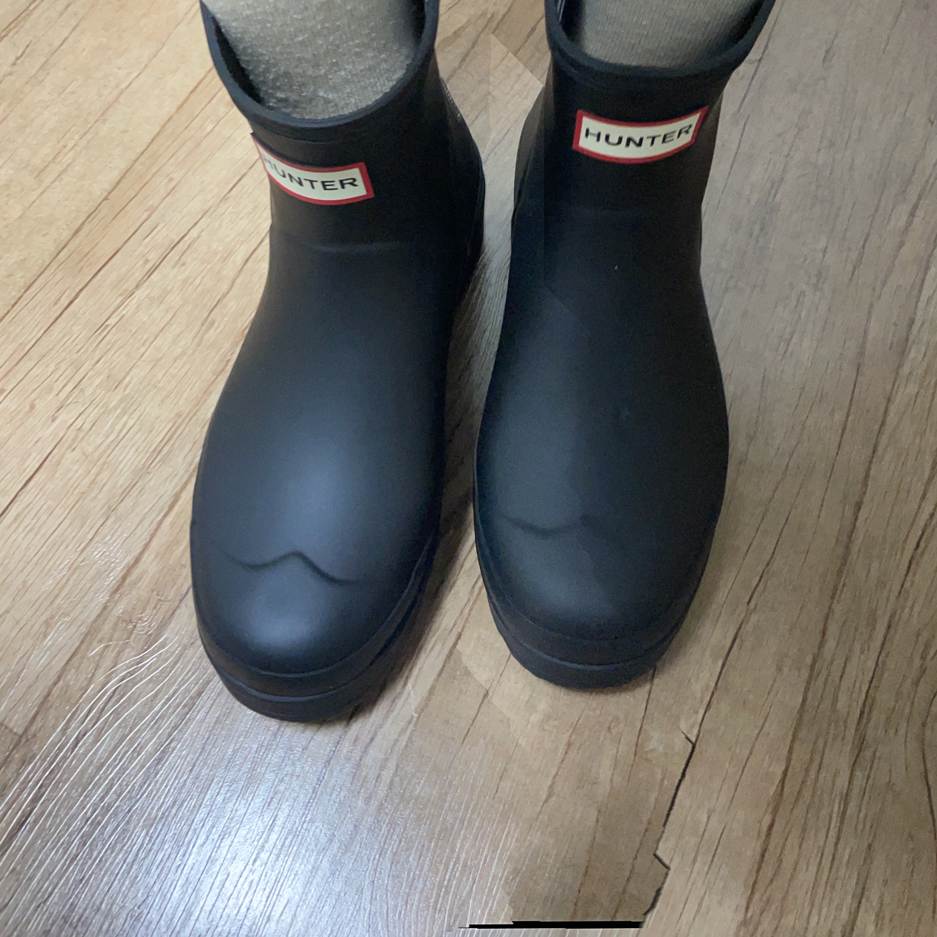 (W) Hunter Play Short Rain Boots Black 착용 스타일