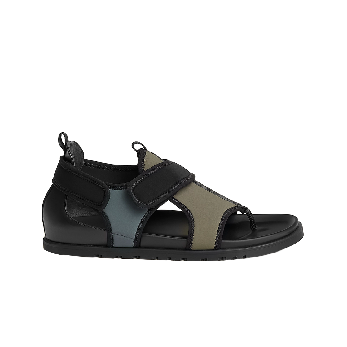 에르메스 지오르노 샌들 테크니컬 저지 카프스킨 & 카키 퐁쎄 그리 플롱 누아(Hermes Giorno Sandal Technical Jersey Calfskin & Kaki Fonce Gris Plomb Noir) - 1