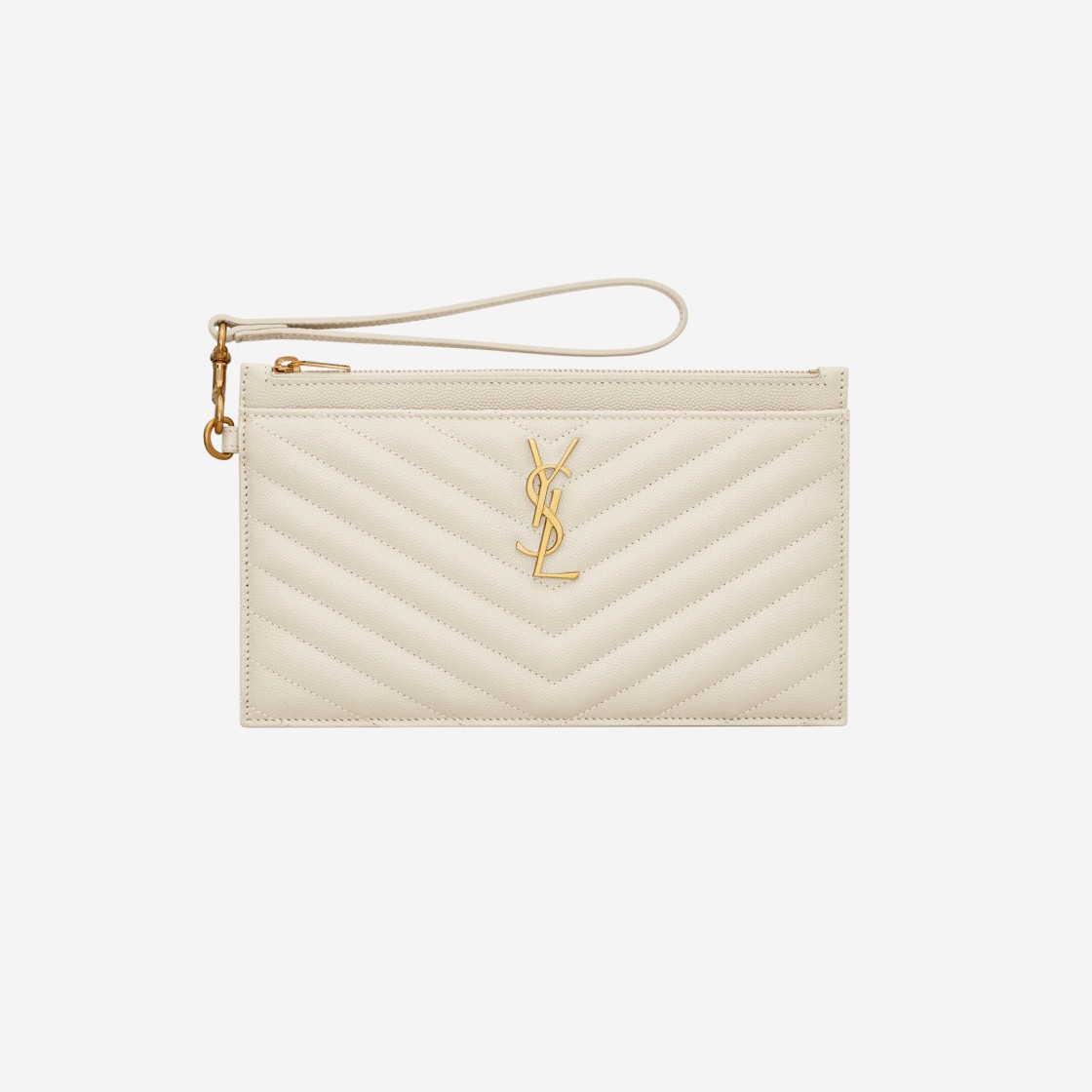 Saint Laurent Cassandre Matelasse Large Zipped Pouch In Grain De Poudre Embossed Leather Blanc Vintage 상세 이미지 1