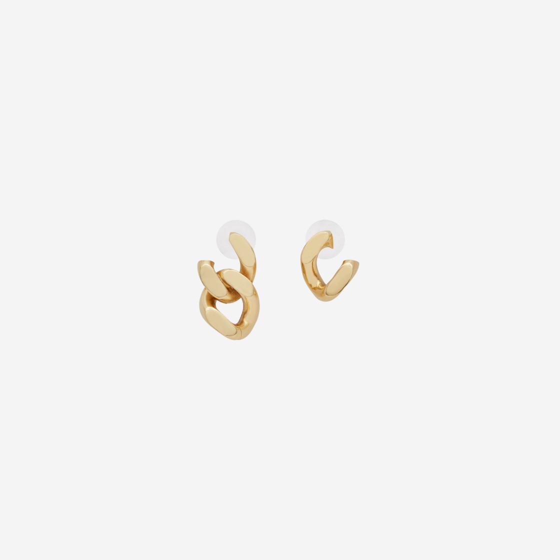 (W) Saint Laurent Asymmetrical Curb Chain Earrings In Metal Brass Gold 상세 이미지 1