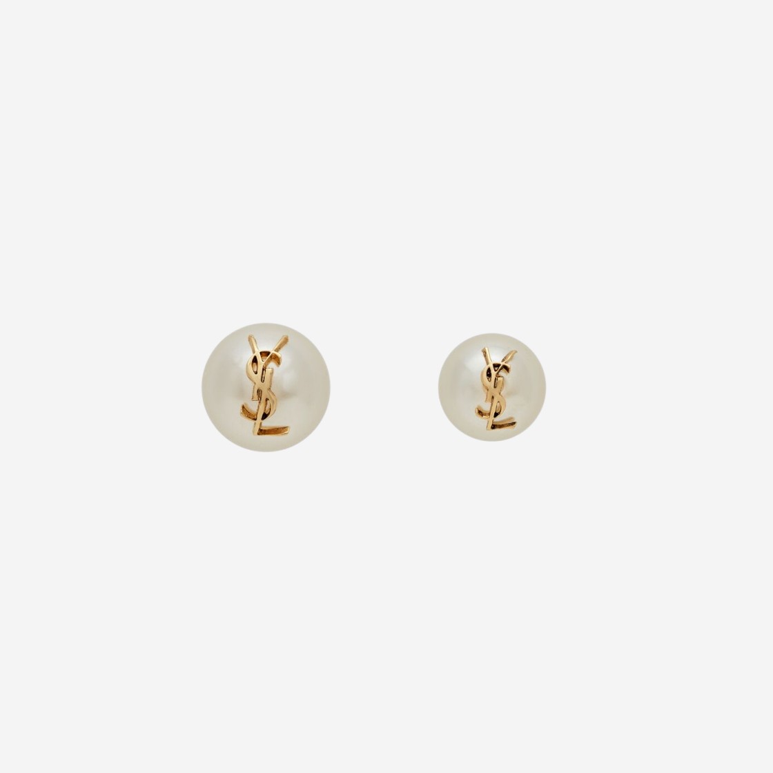 (W) Saint Laurent Cassandre Pearl Earrings in Metal Gold And Cream 상세 이미지 1