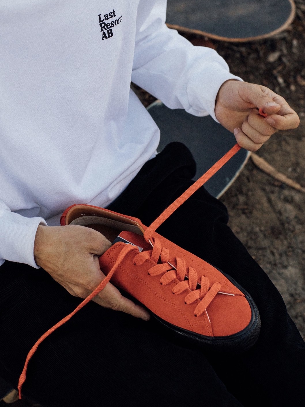 Last Resort AB Vm003 Suede Lo Flame Orange Black 착용 스타일