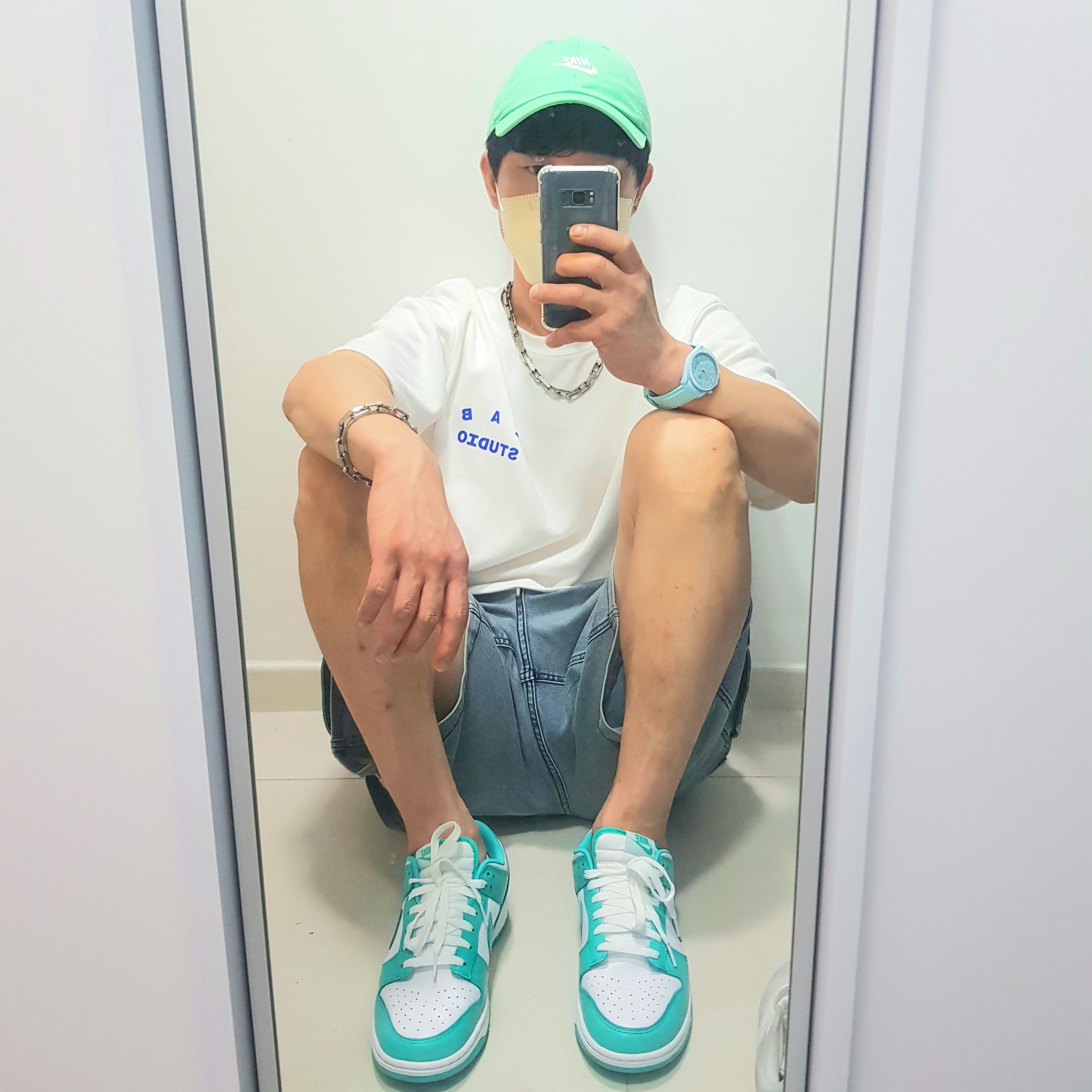 Nike Heritage 86 Futura Washed Cap Spring Green, (W) Nike Dunk Low Green Glow 착용 스타일 - 4