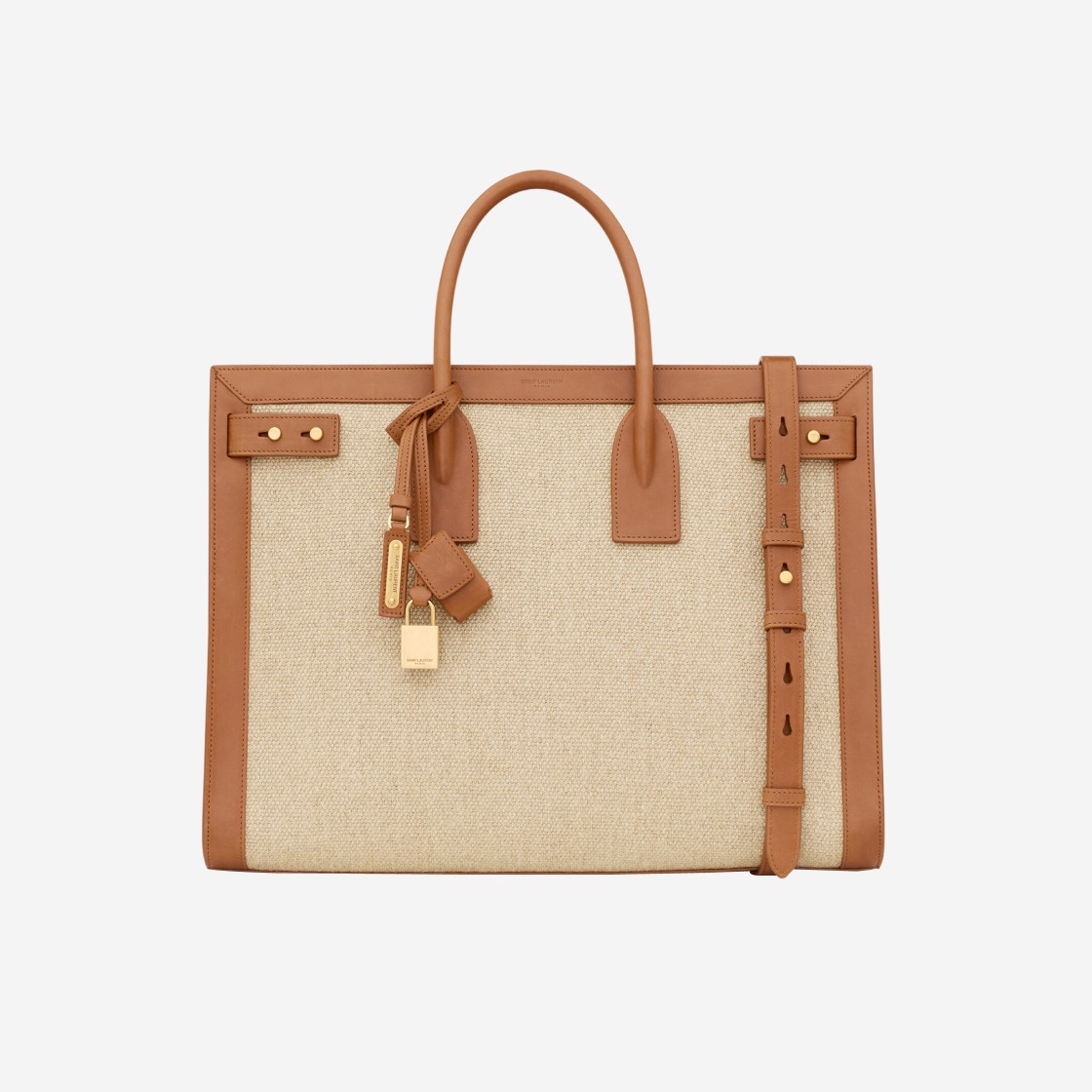 Saint Laurent Sac De Jour Thin Large in Linen and Vegetable-Tanned Leather Natural Brick 상세 이미지 1